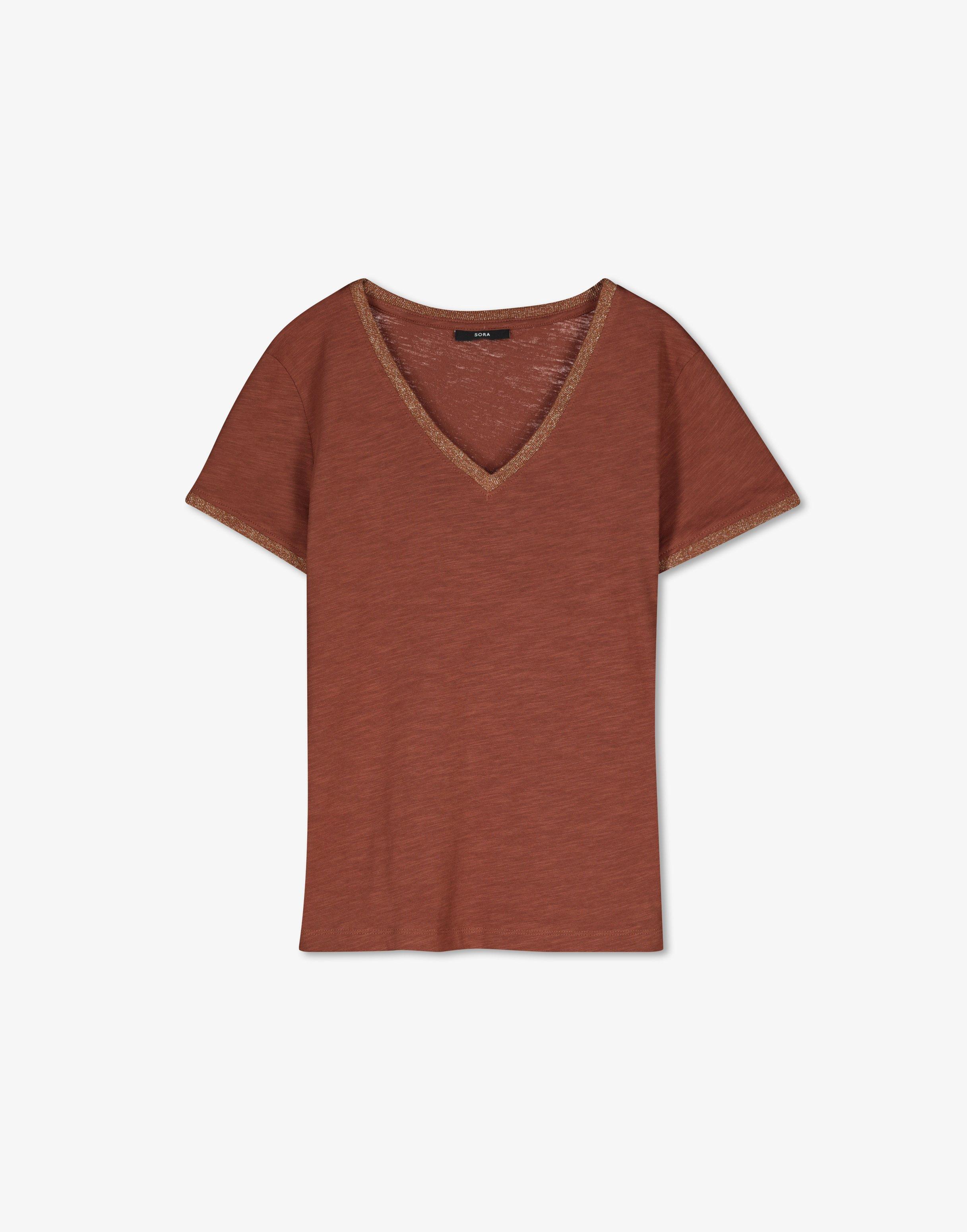T-shirt en coton avec fil métallisé Sora - col en V - Sora