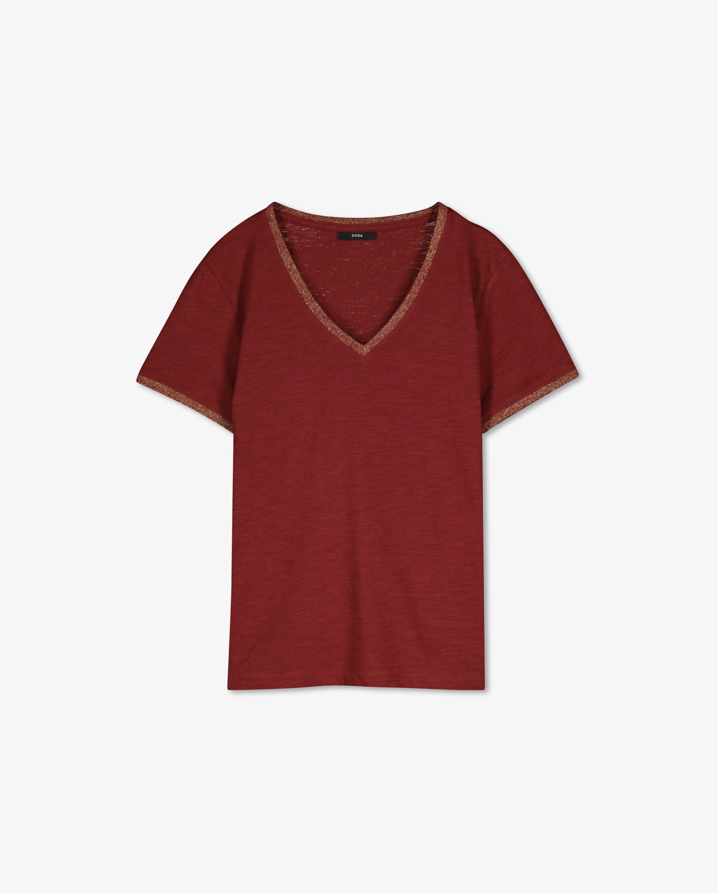 T-shirt en coton avec fil métallisé Sora - col en V - Sora