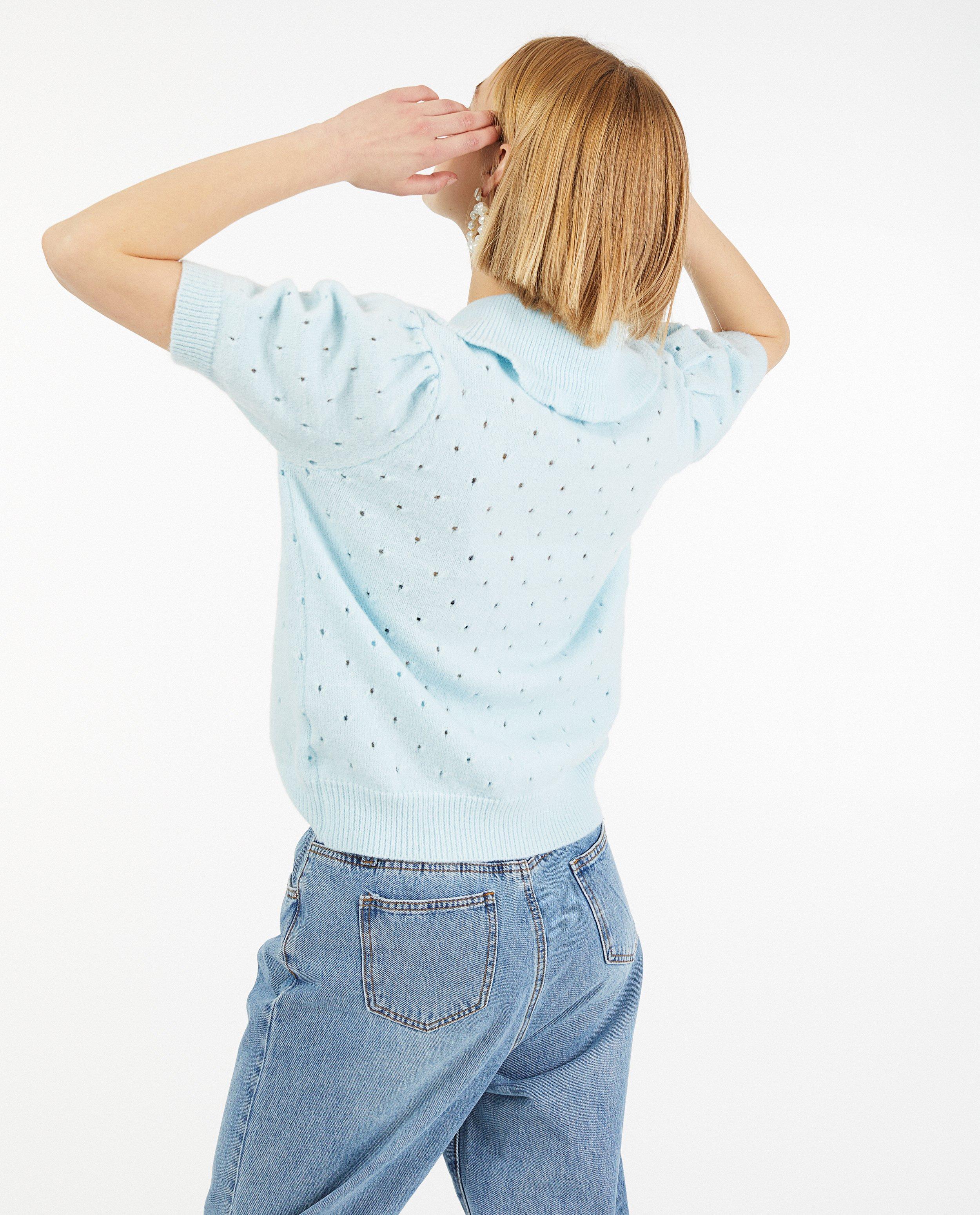Cardigans - Blauwe cardigan met parels en ajour