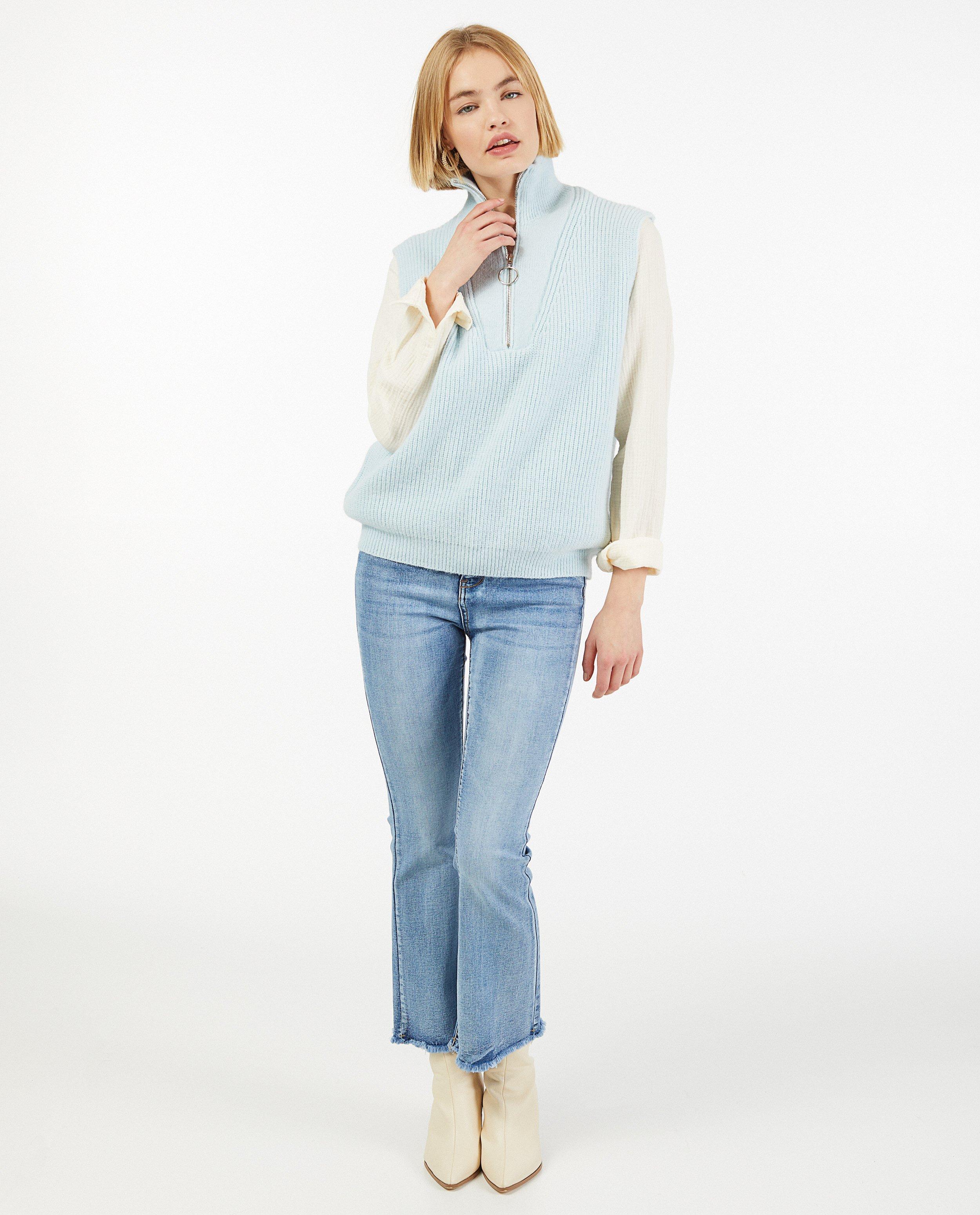 Débardeur bleu clair avec fermeture à glissière - fin tricot - Paris