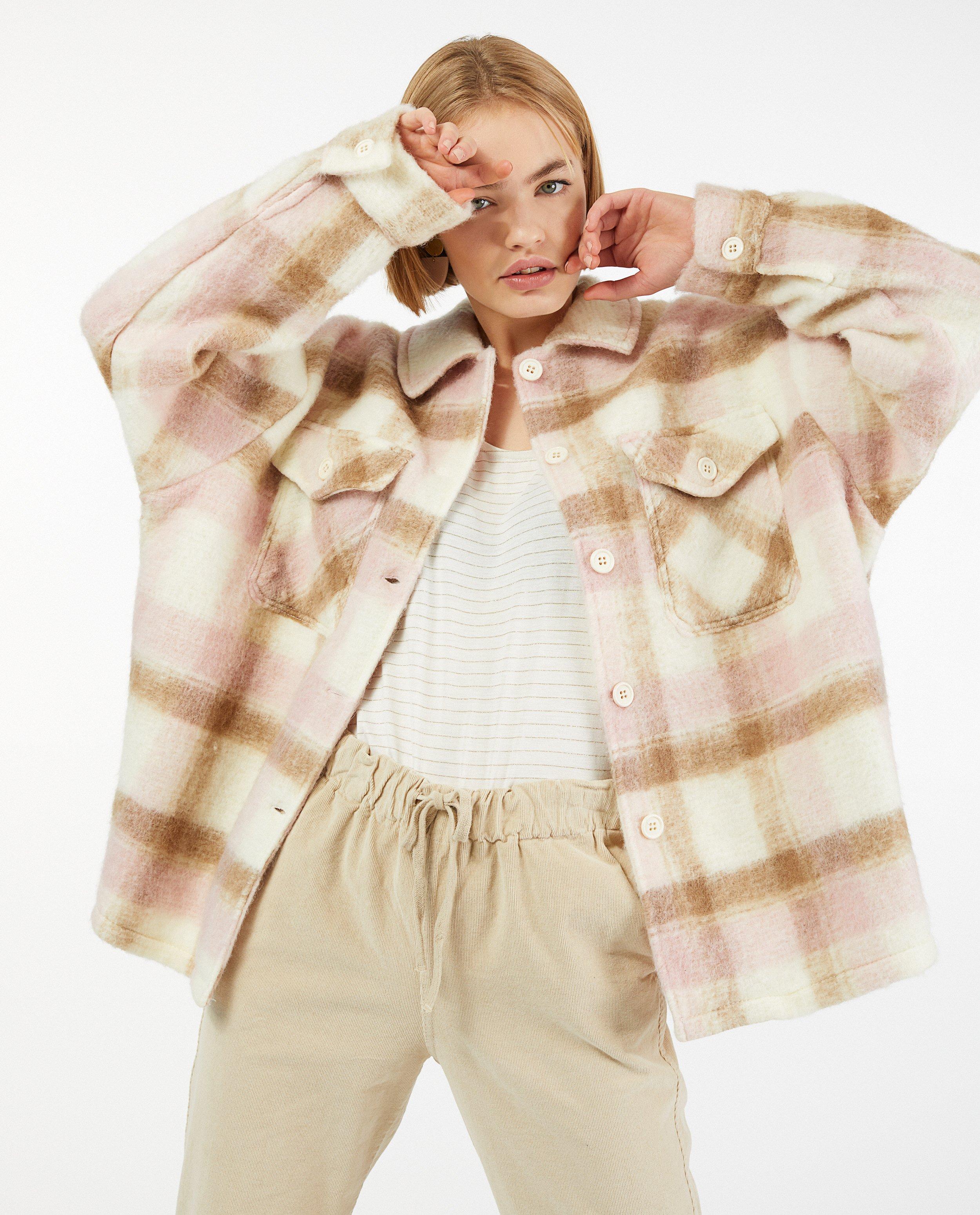 Jassen - Bruin-roze geruite shacket
