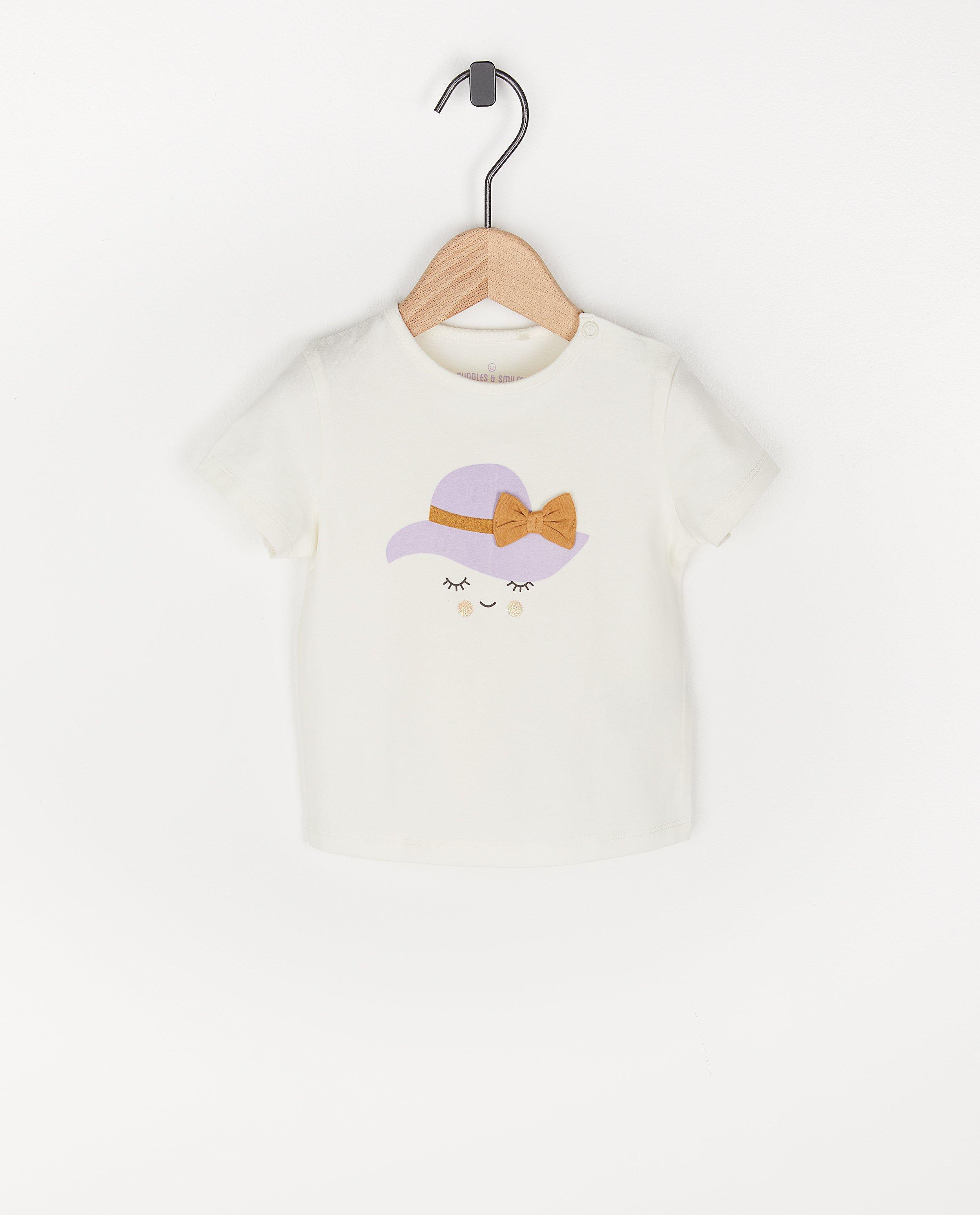 Biokatoenen T-shirtje met strikje - en glitter - Cuddles and Smiles