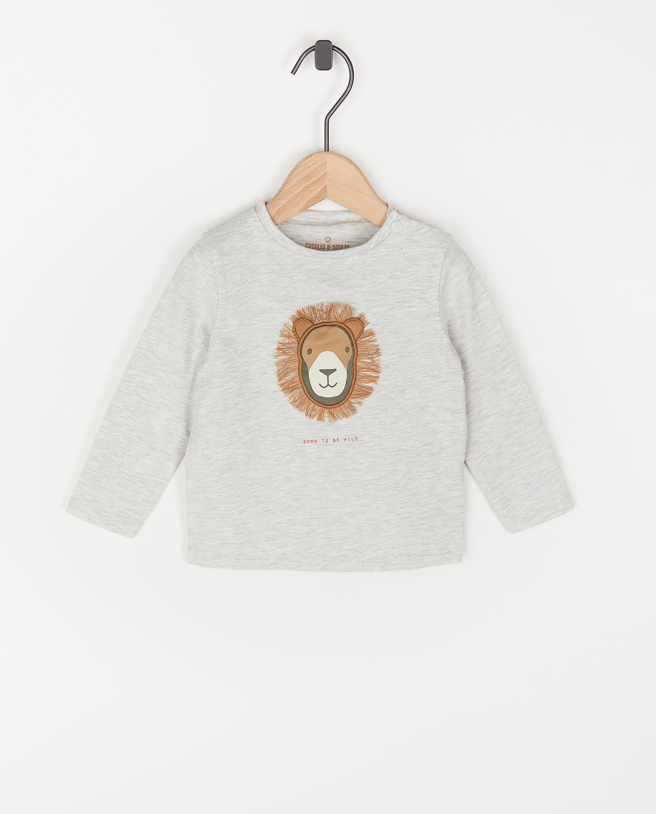 T-shirt unisexe à manches longues en coton bio - avec un lion - Cuddles and Smiles
