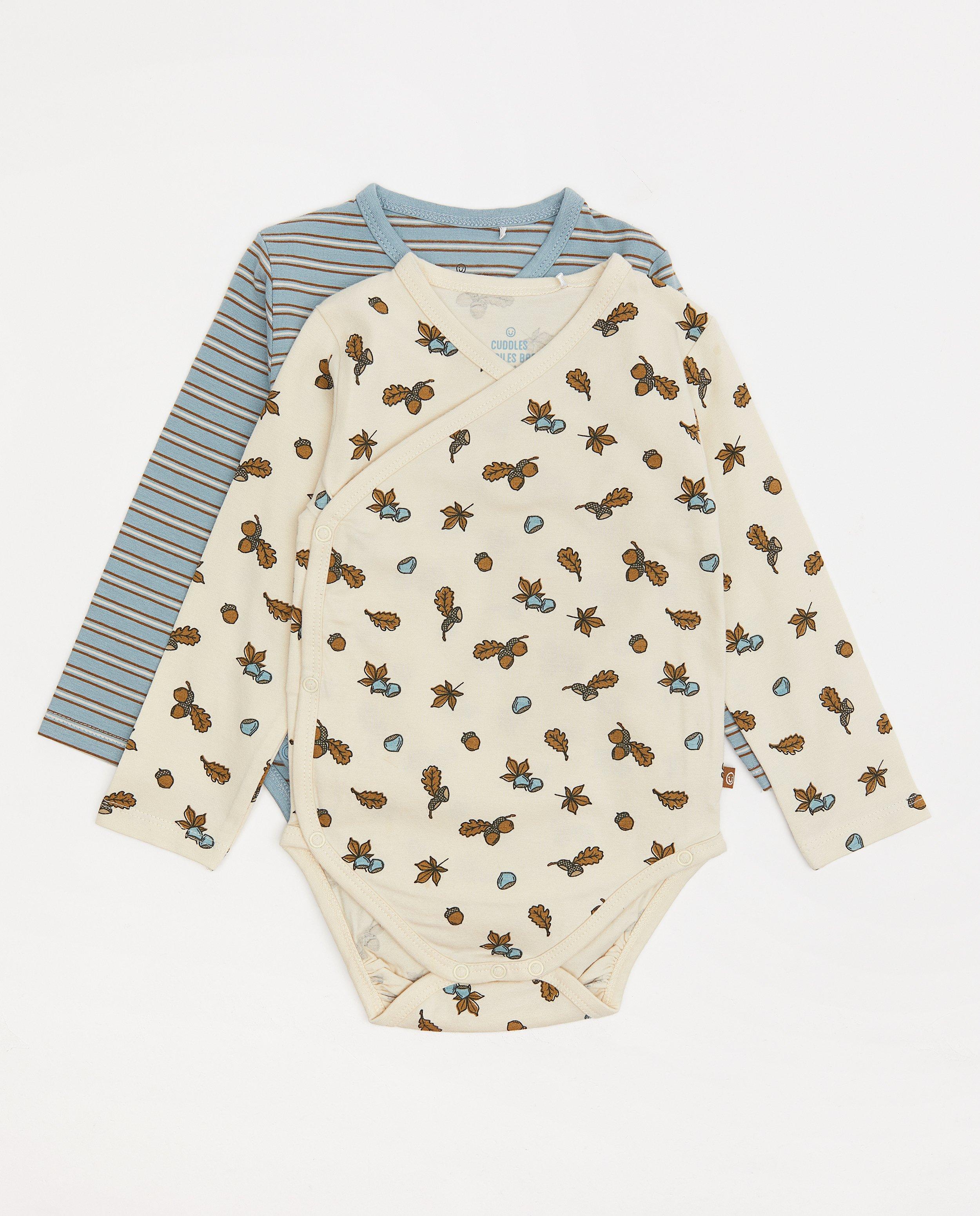 Set van 2 biokatoenen unisex overslagrompers - beige en blauw - Cuddles and Smiles