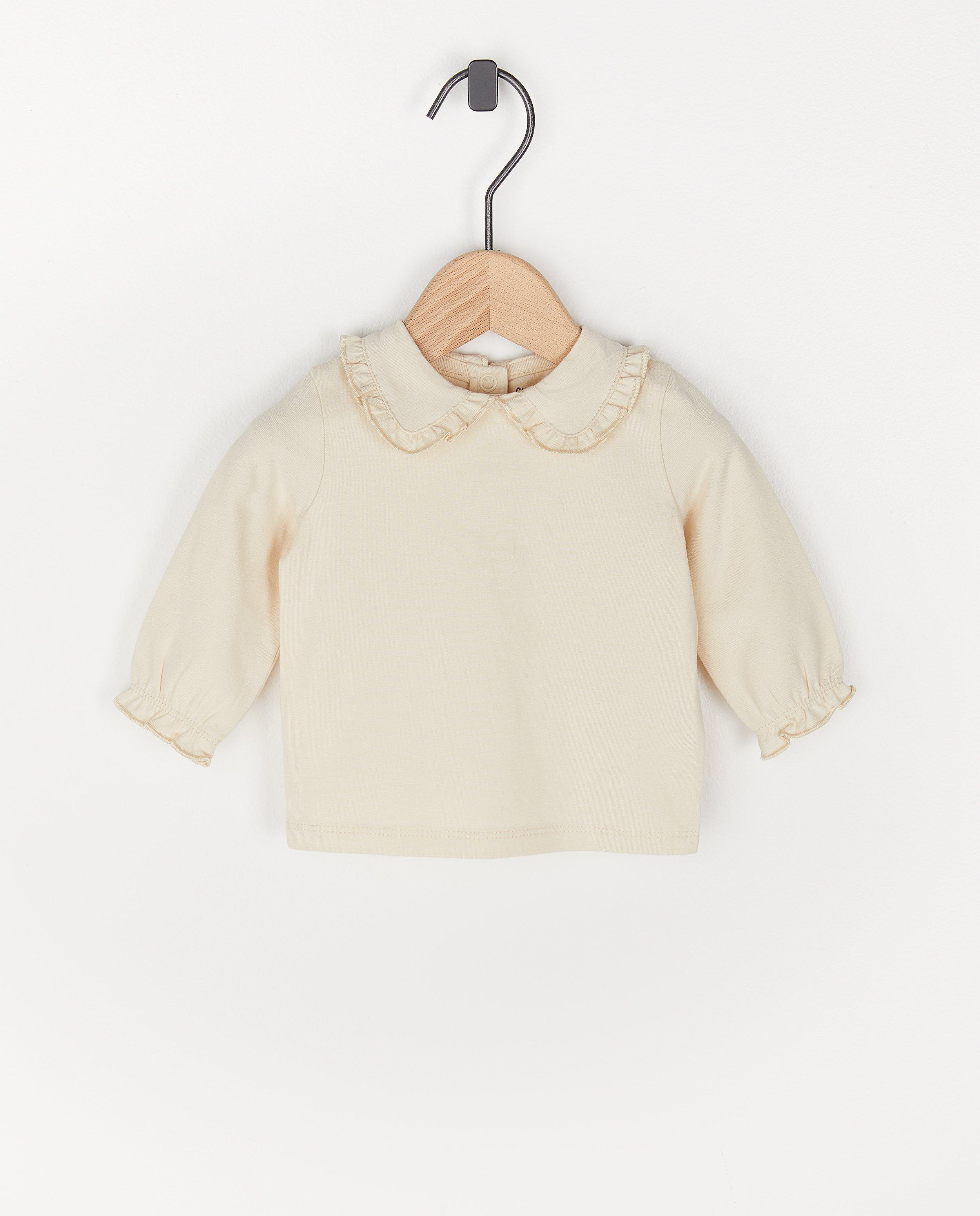 T-shirt à manches longues à rayures en coton bio  - et col Peter Pan - Newborn 50-68