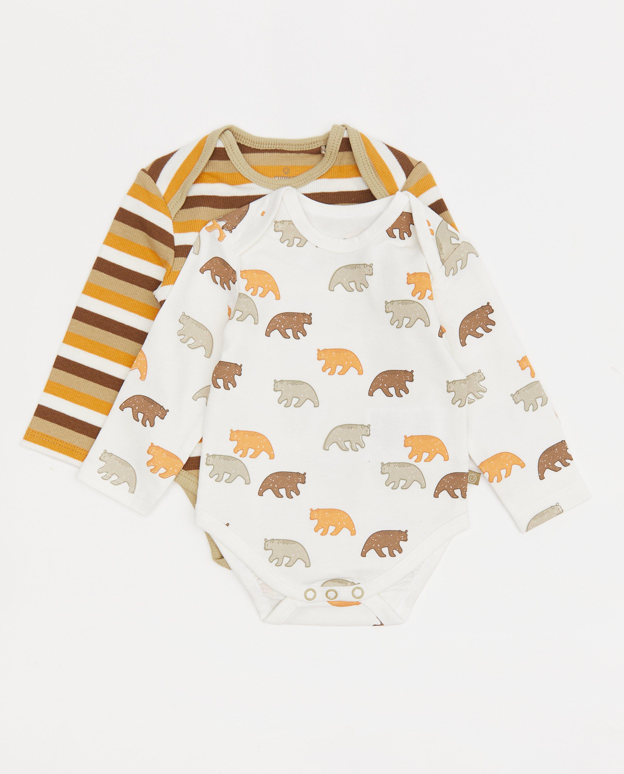 Set van 2 biokatoenen unisex rompers - strepen en beertjes - Cuddles and Smiles