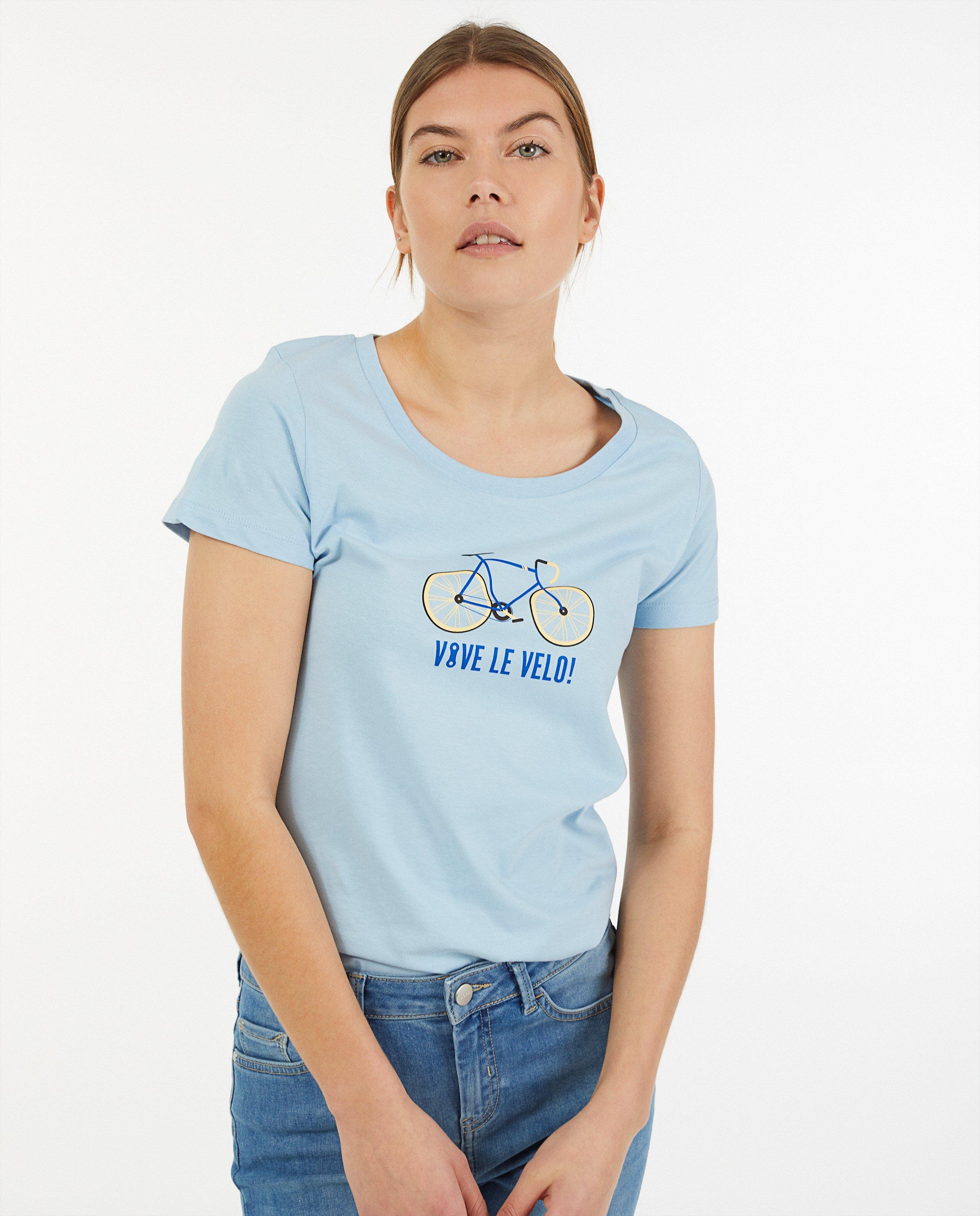 Blauw T-shirt met print Vive le vélo - van biokatoen - Vive le vélo