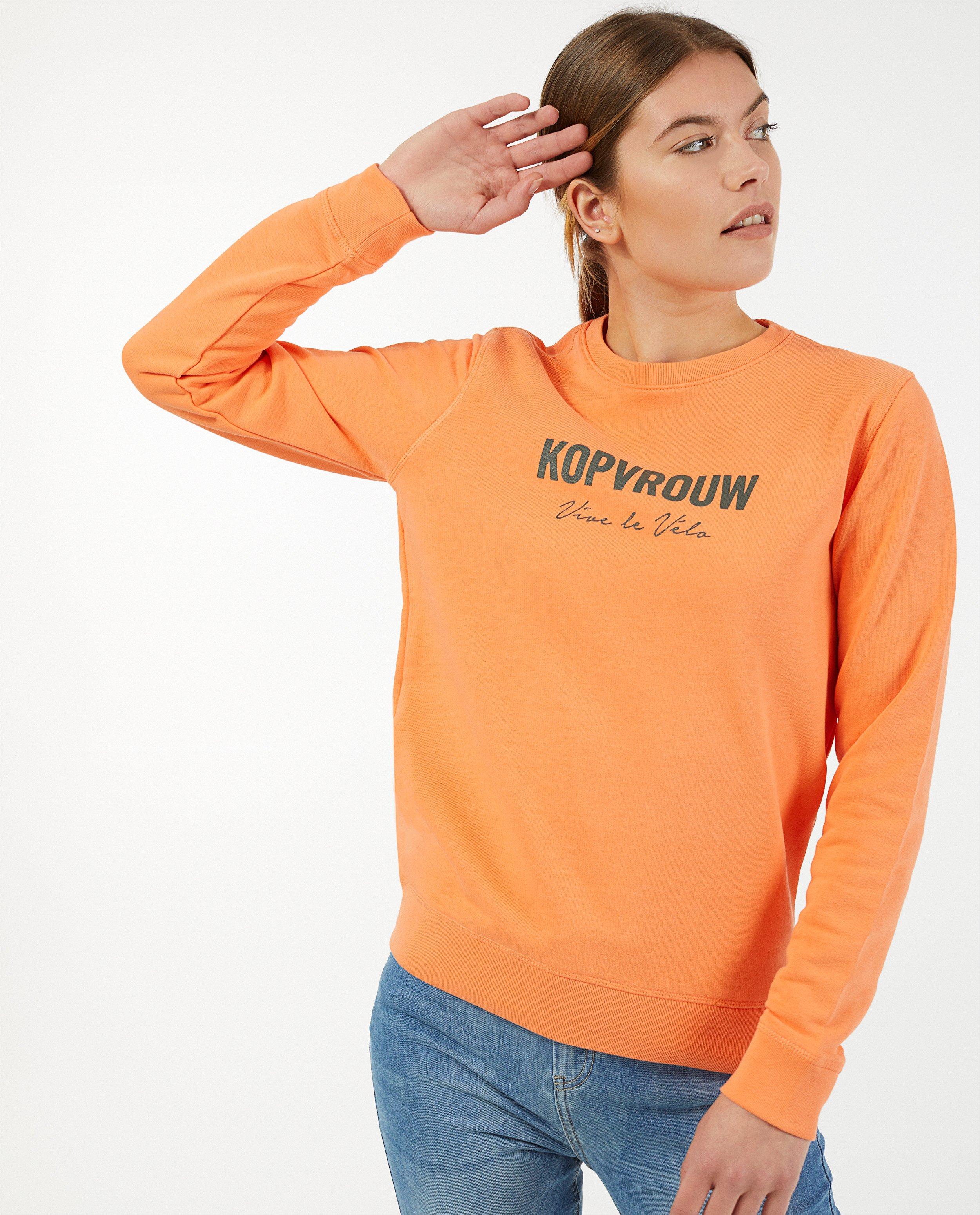 Oranje kopvrouw sweater Vive le vélo - van biokatoen - Vive le vélo