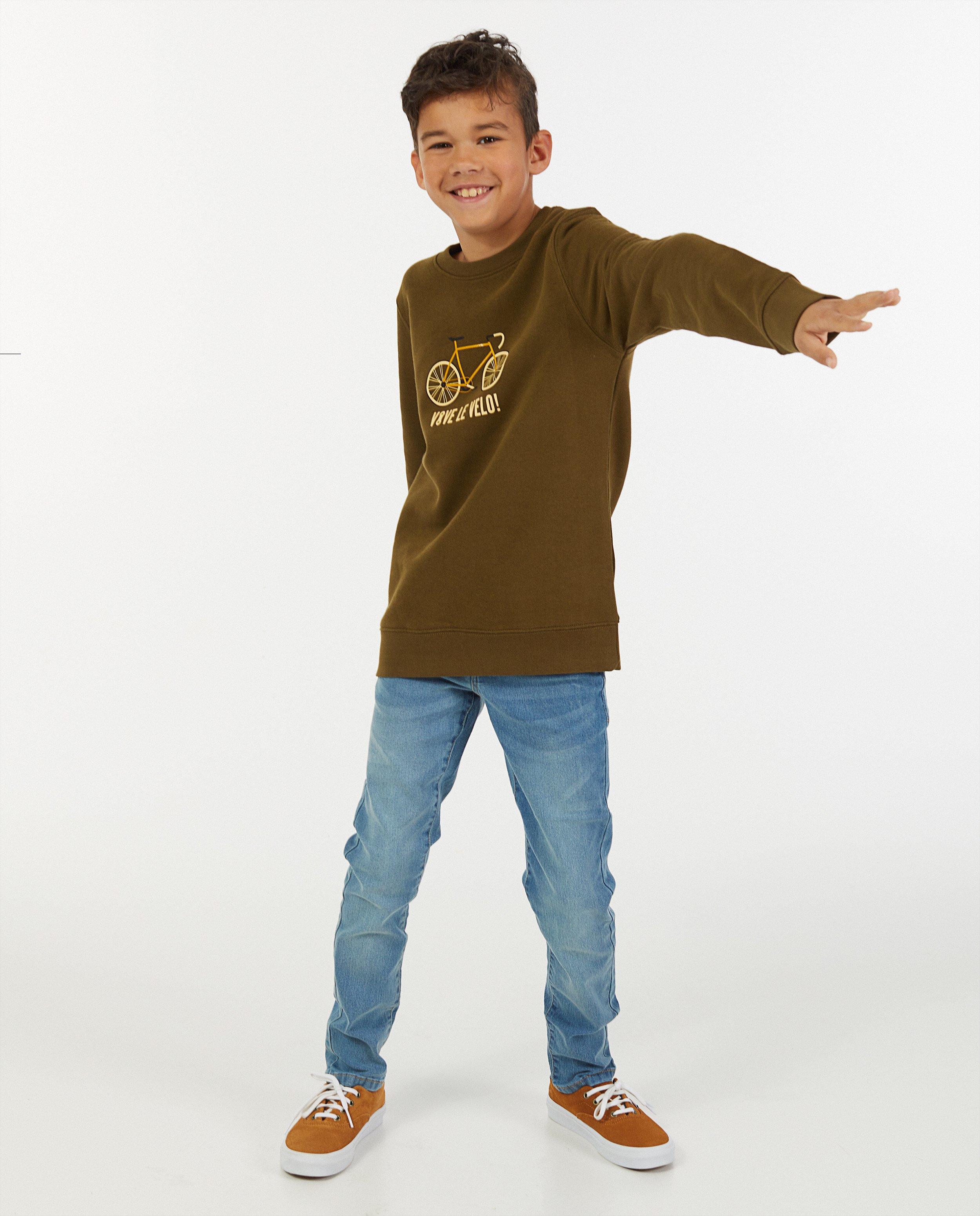Kaki sweater met print Vive le vélo - van biokatoen - Vive le vélo