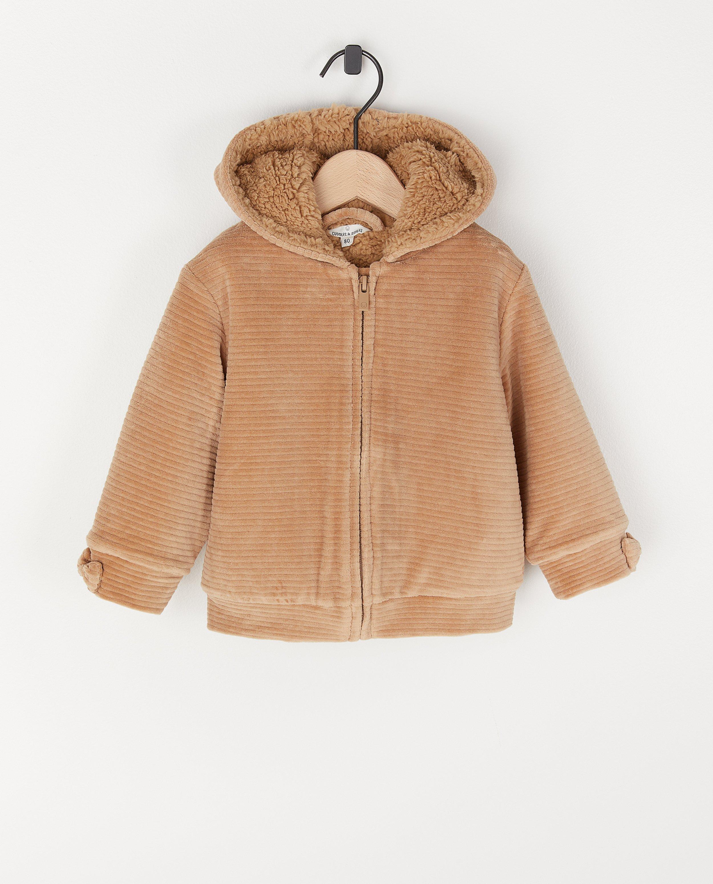Veste brune en velours côtelé et peluche - avec de petits nœuds - Cuddles and Smiles