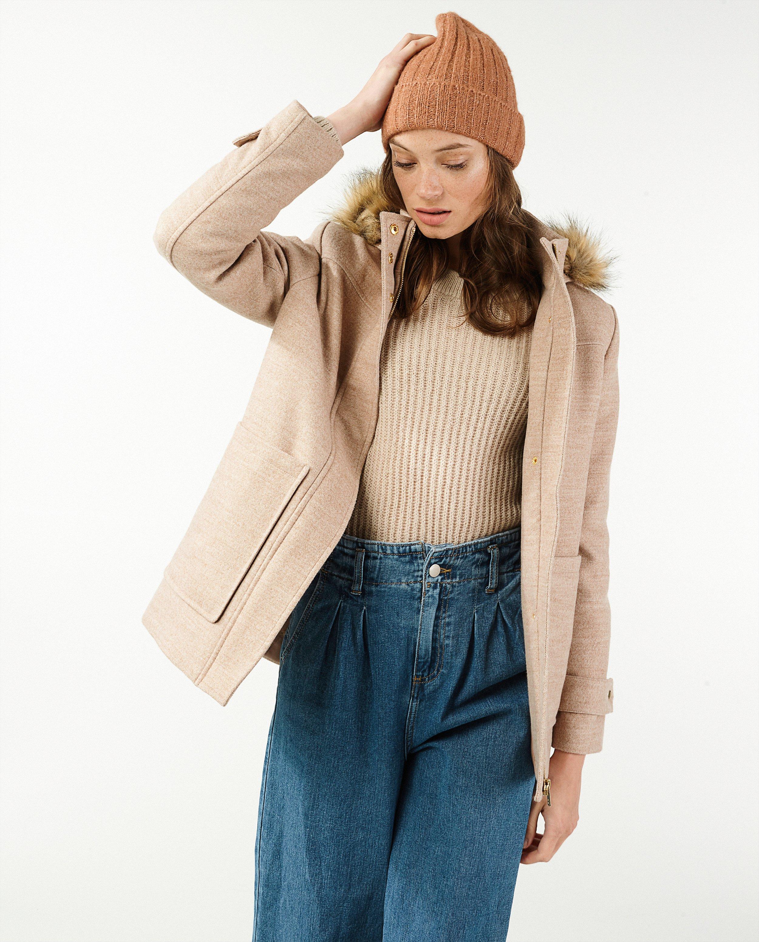 Manteau en laine beige Sora - D&eacute;tails du produit - brun clair - image num&eacute;ro 3