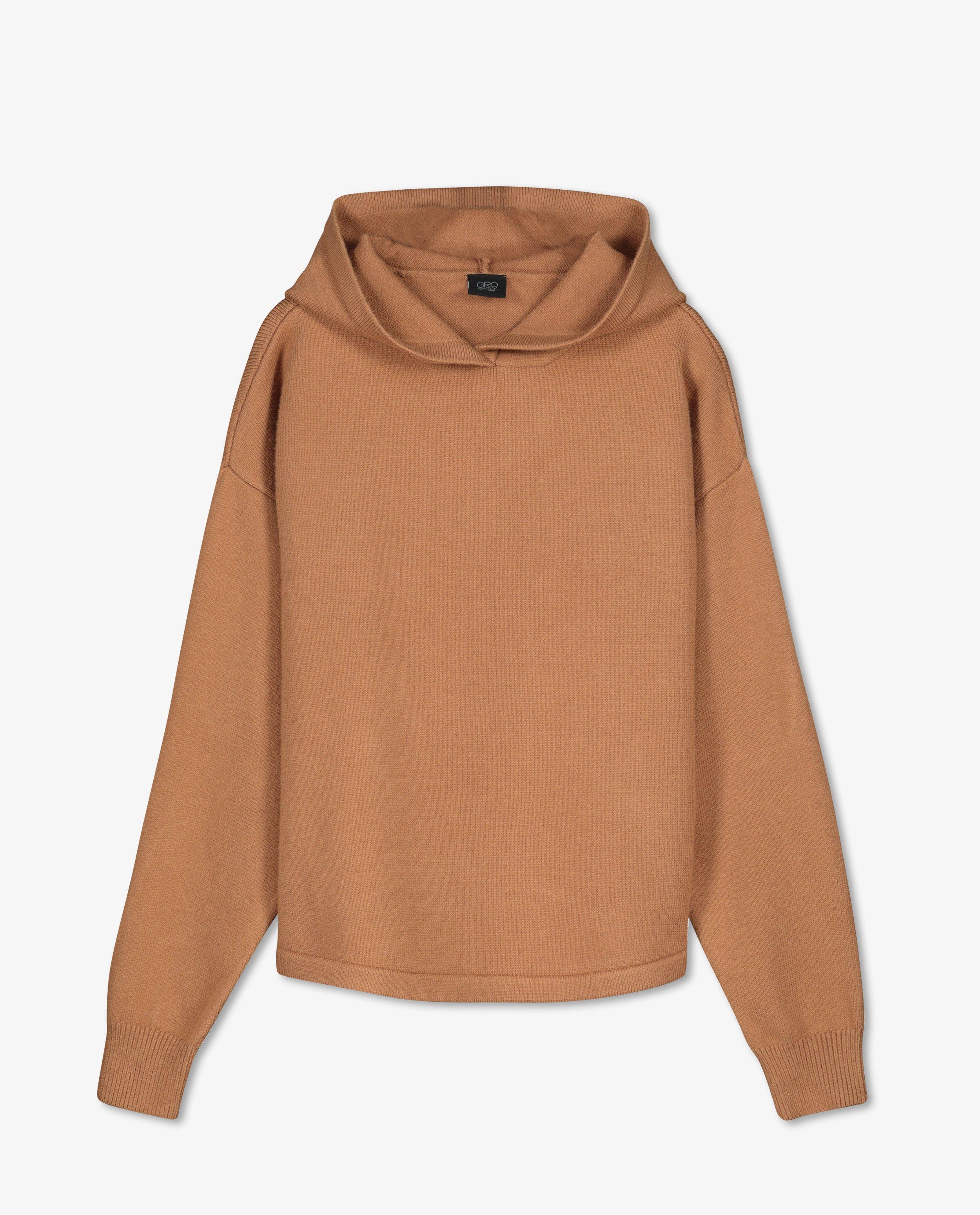 Truien - Bruine hoodie van fijne brei
