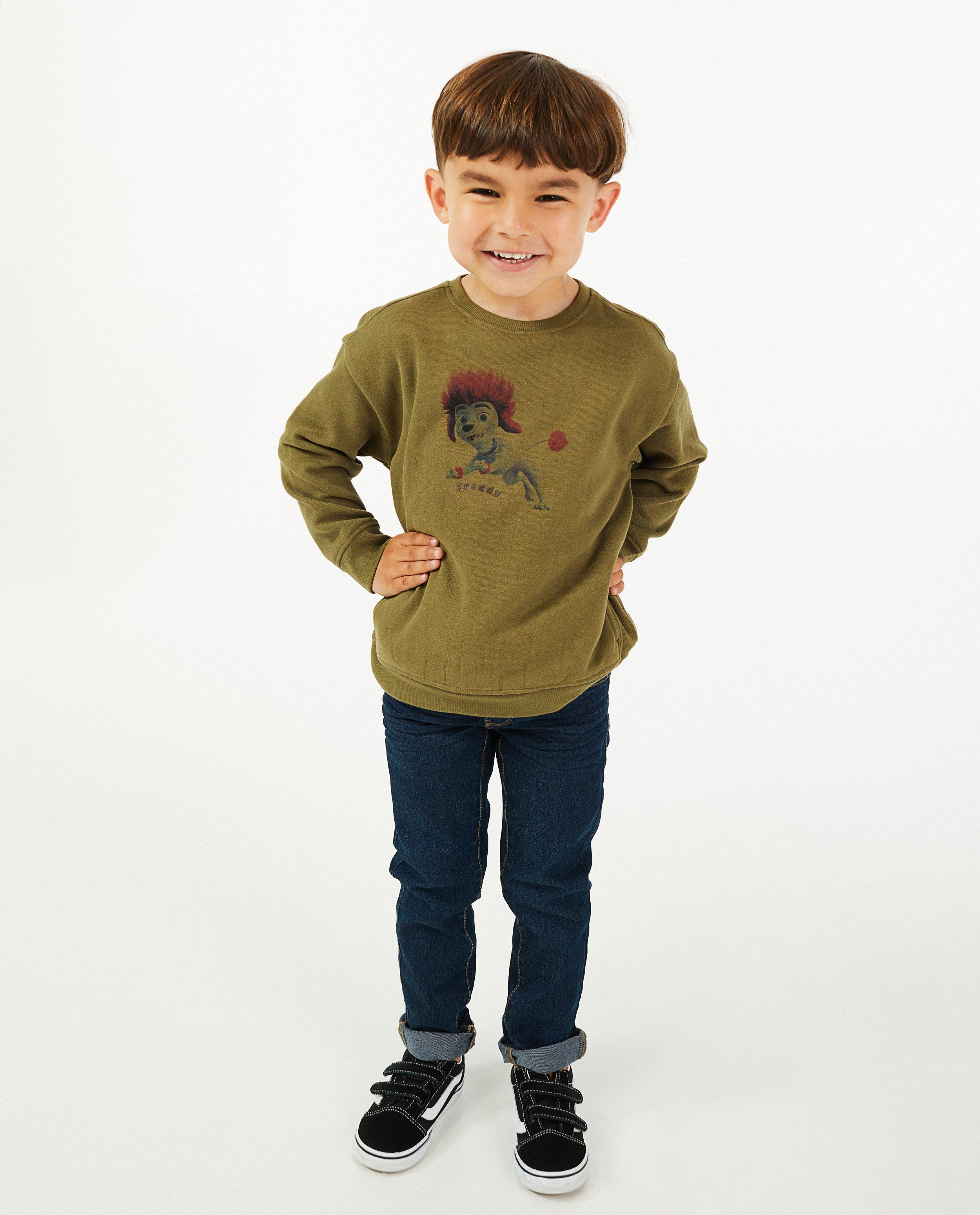 Groene sweater met print 100% Wolf - en opschrift - Wolf