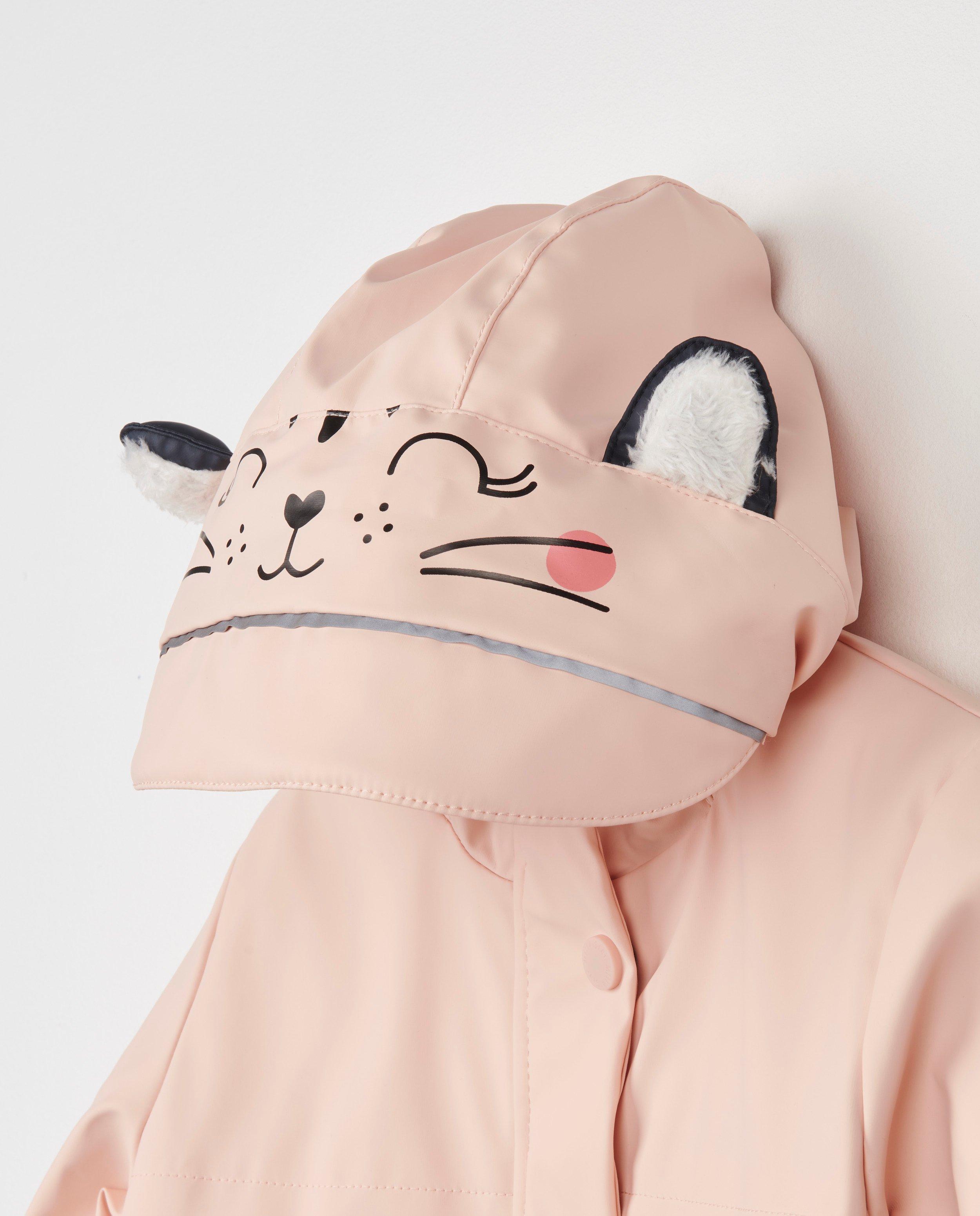 Poncho's en teddy's - Roze rubberjasje met kattenprint