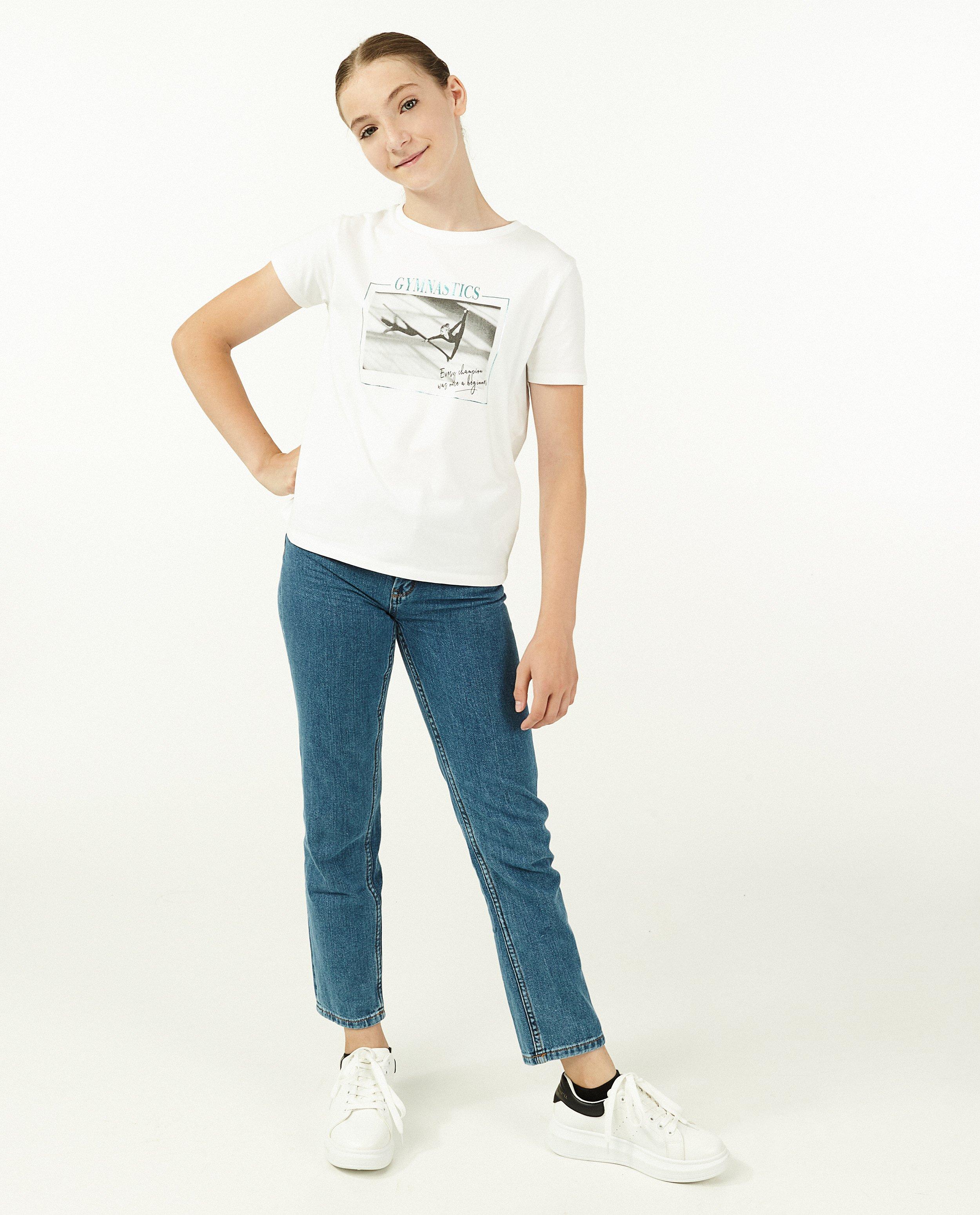 Biokatoenen T-shirt met print - in wit - Fish & Chips