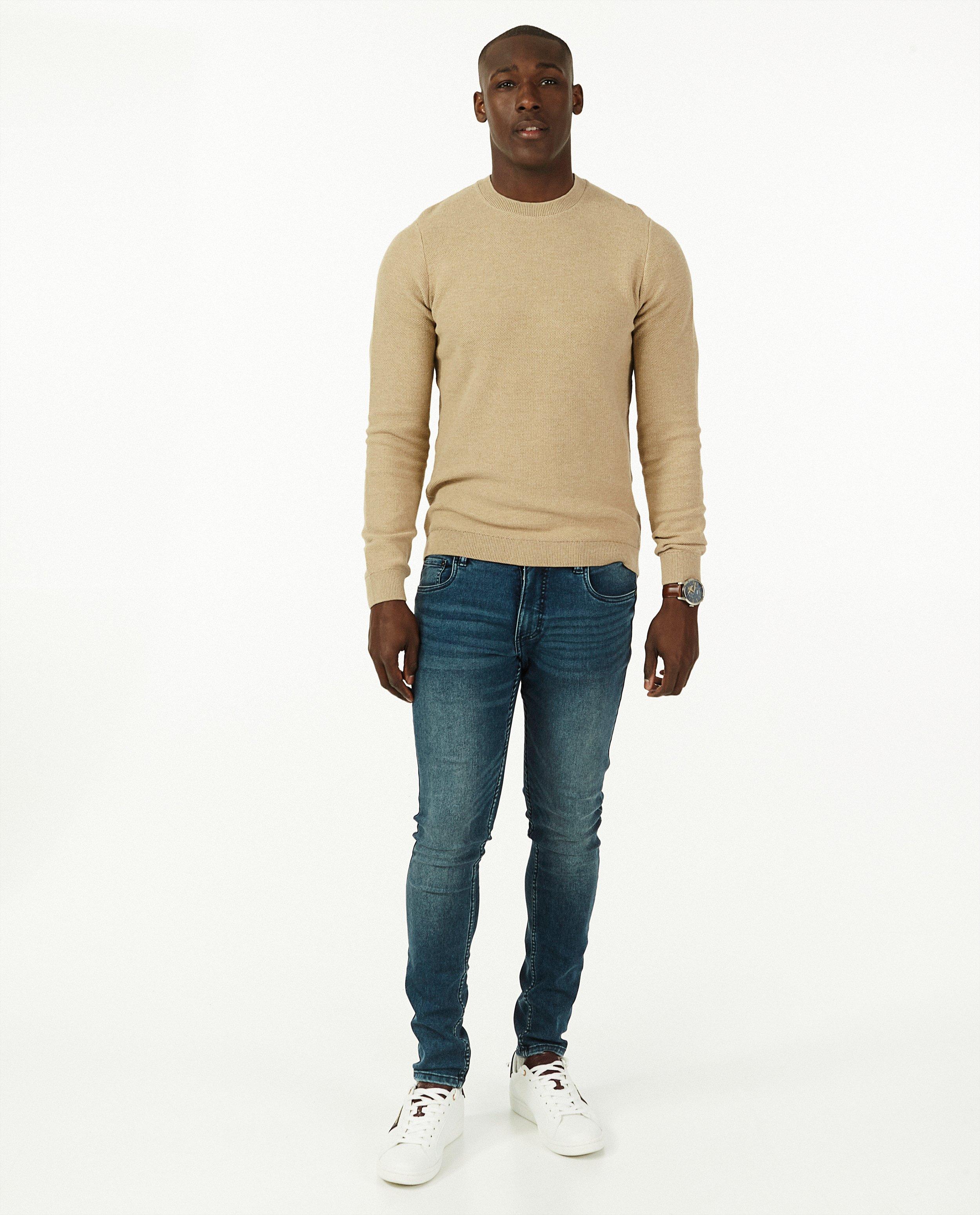 Beige trui met gebreid patroon - stretch - Iveo