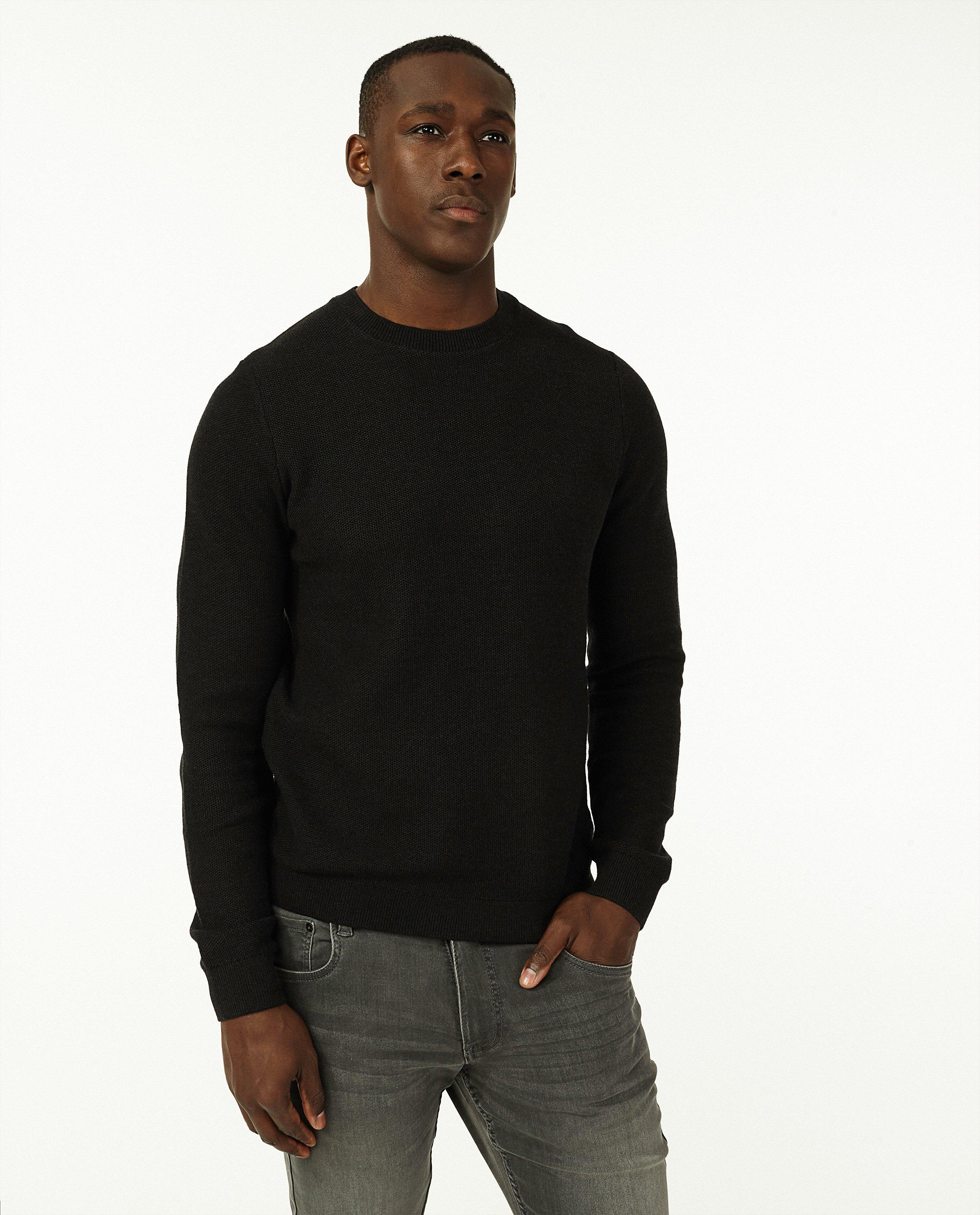 Pulls - Pull noir à motif tricoté