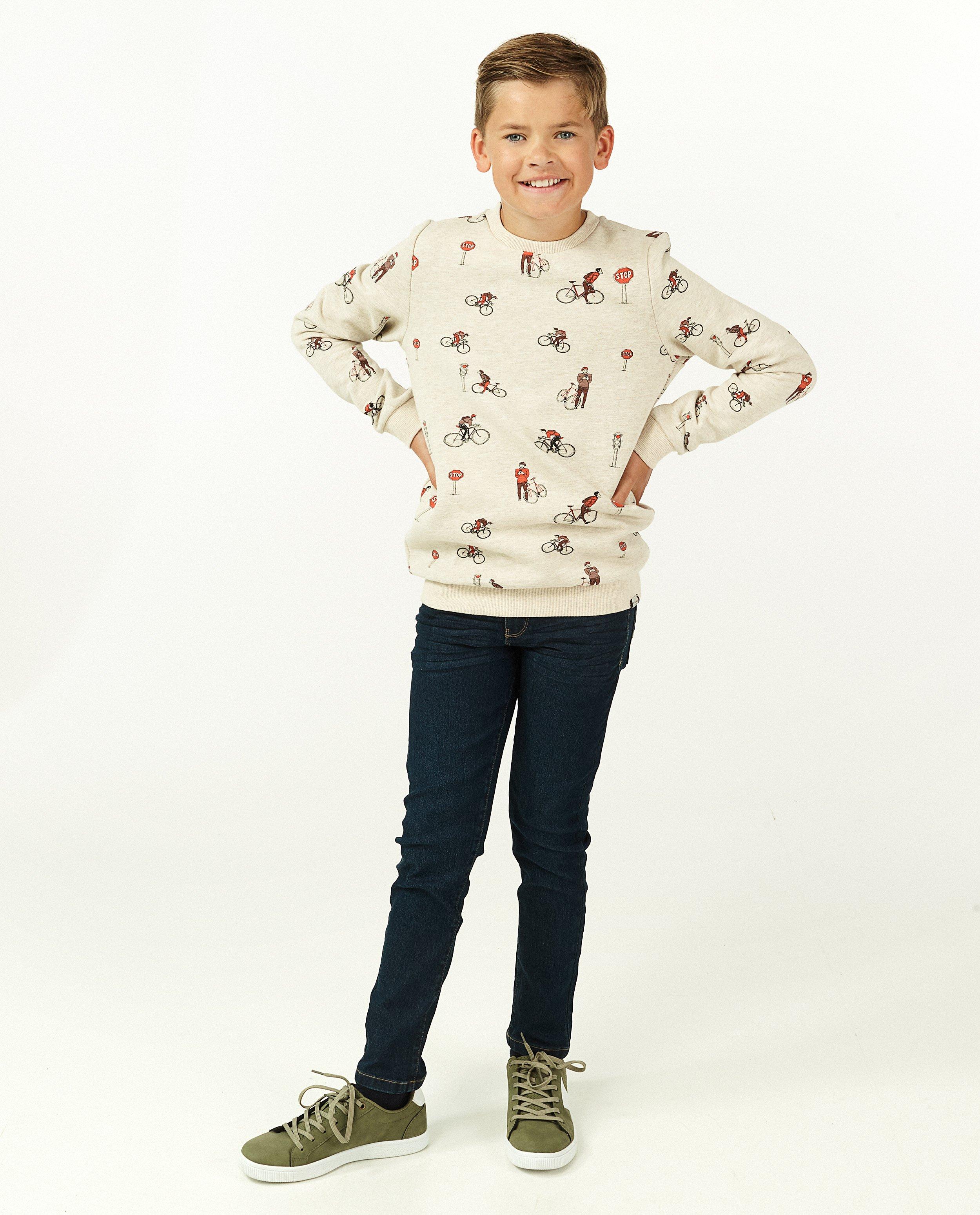 Beige sweater met print - van fietsers - Fish & Chips