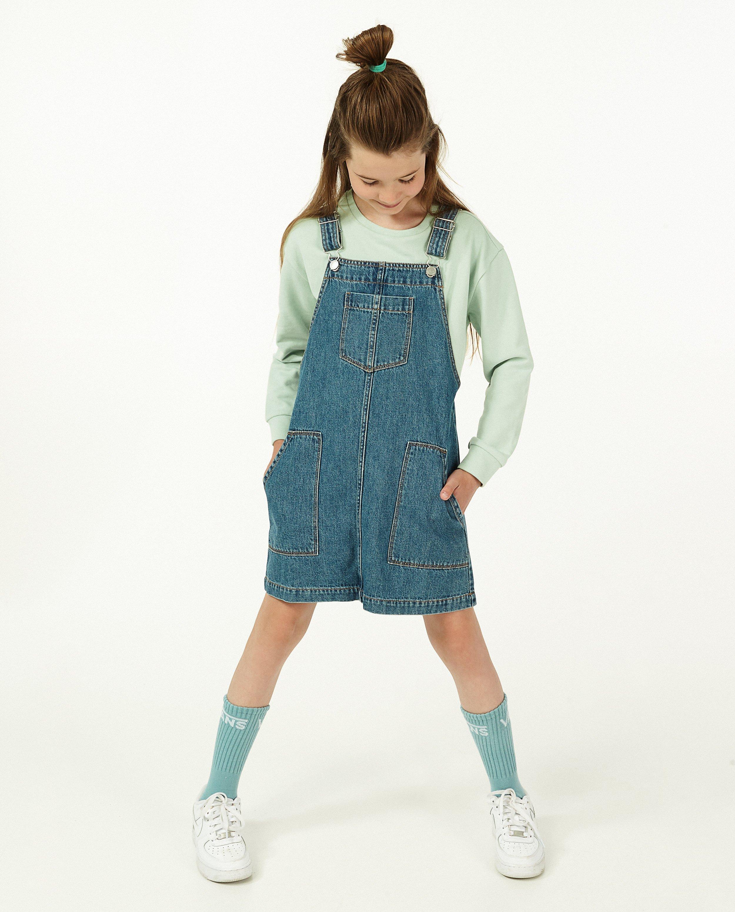 Blauwe salopettejurk van denim - effen - Campus 12