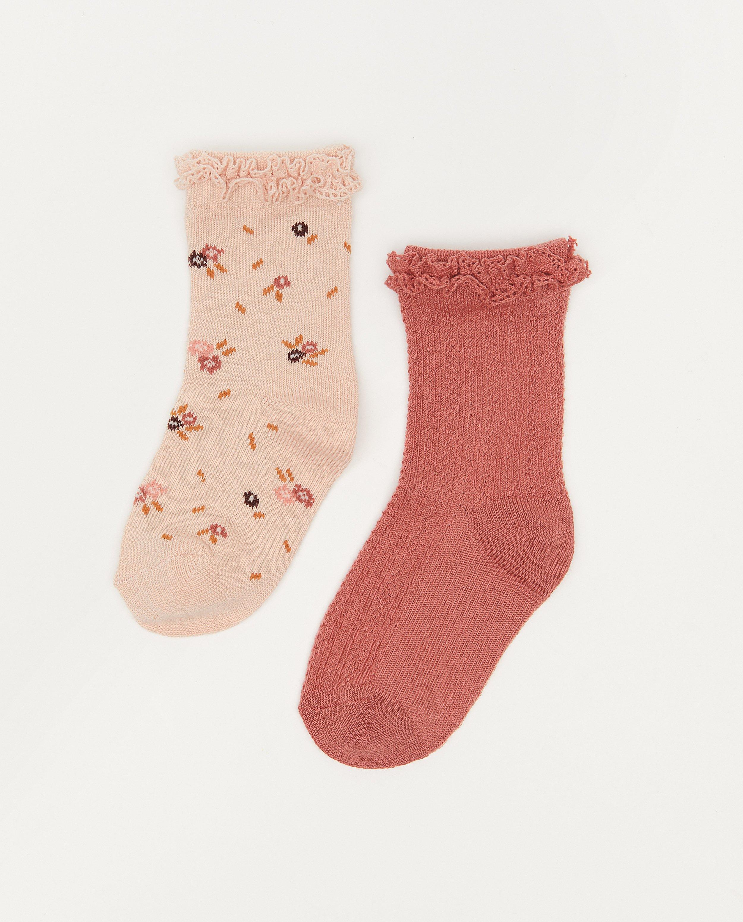 Set van 2 paar roze babykousjes - met patroon en print - Cuddles and Smiles