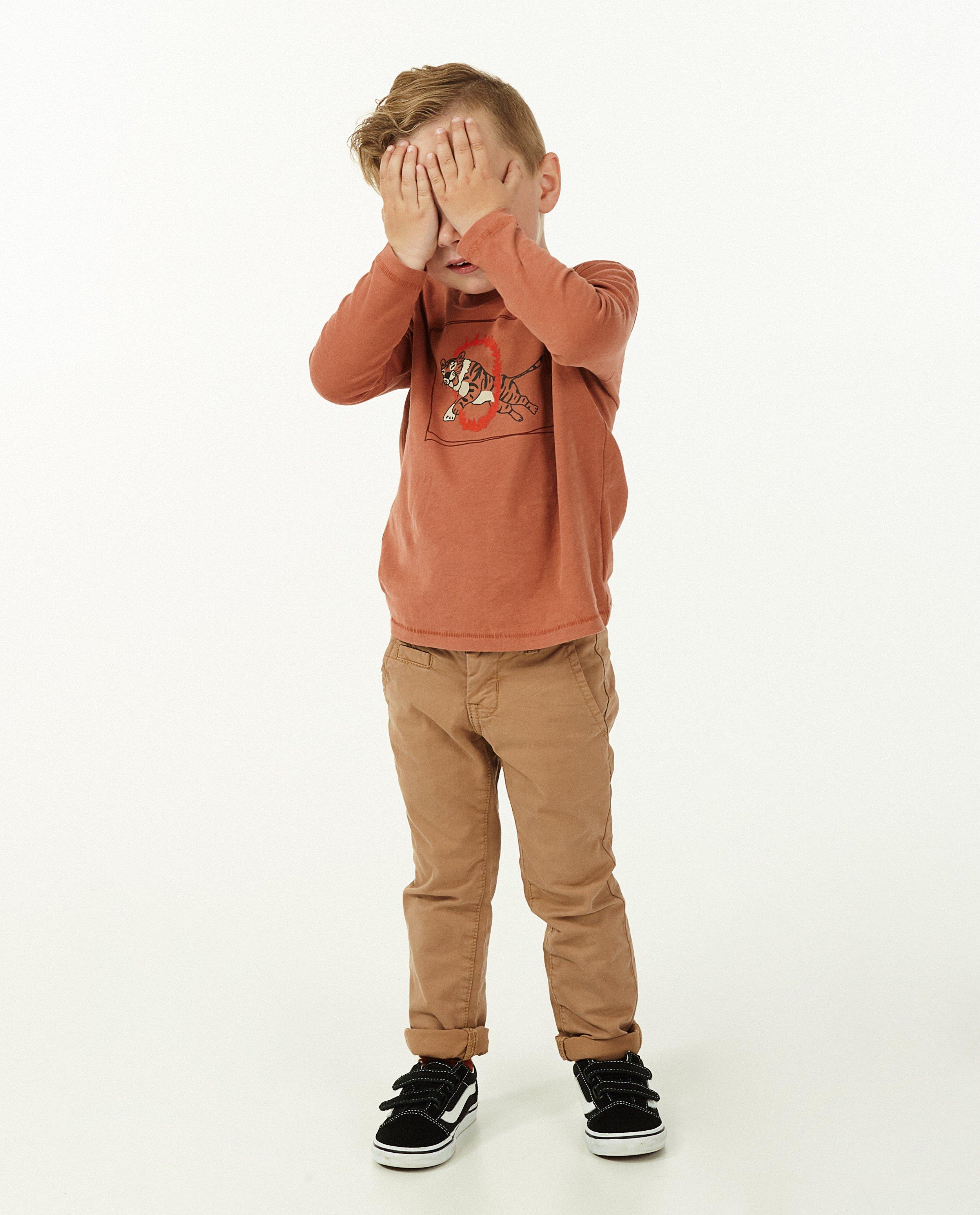 Bruinrode longsleeve met print - stretch - Fish & Chips