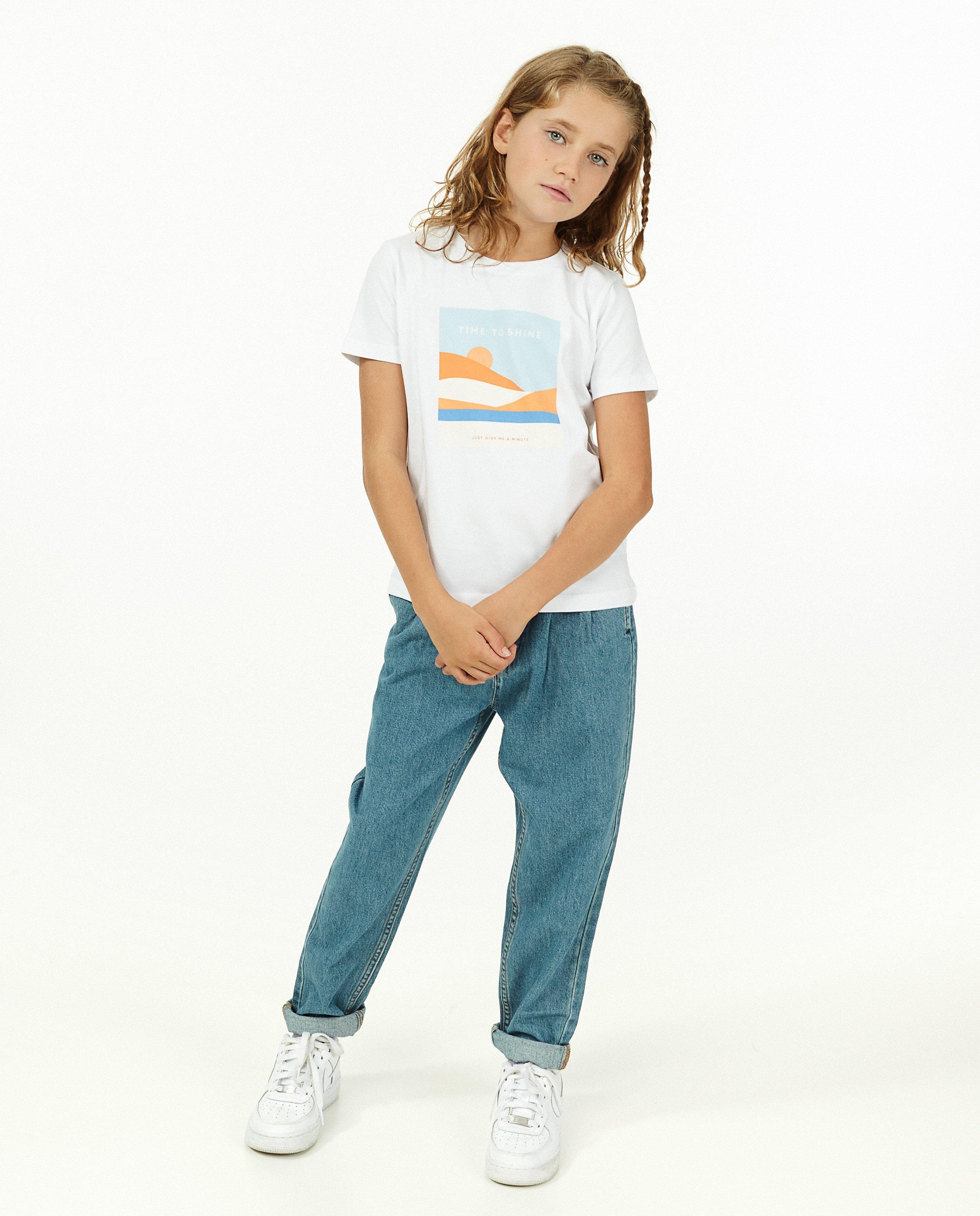 Wit T-shirt met print en glitter - stretch - Fish & Chips