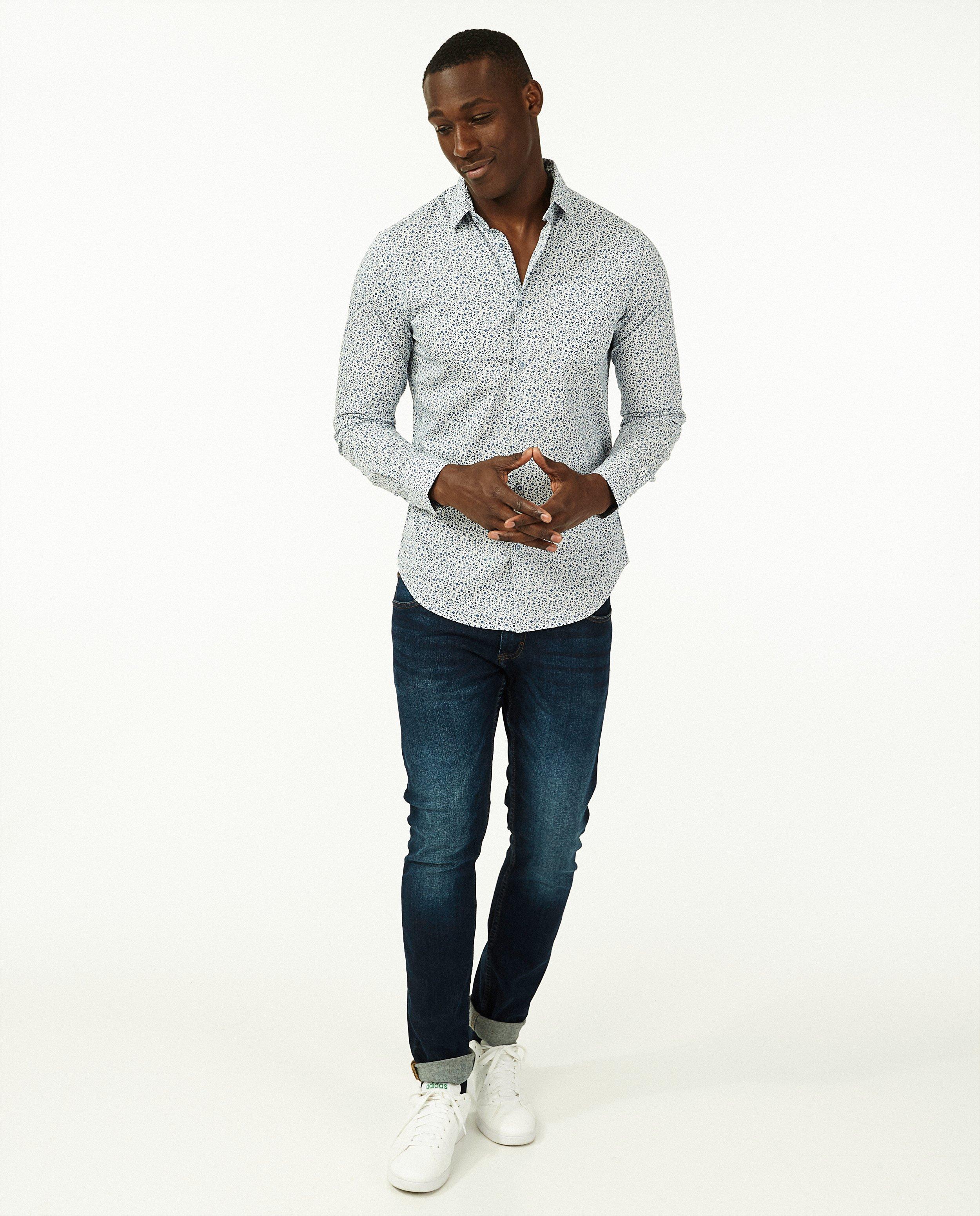 Chemise blanche à imprimé fleuri vert - slim fit - Iveo