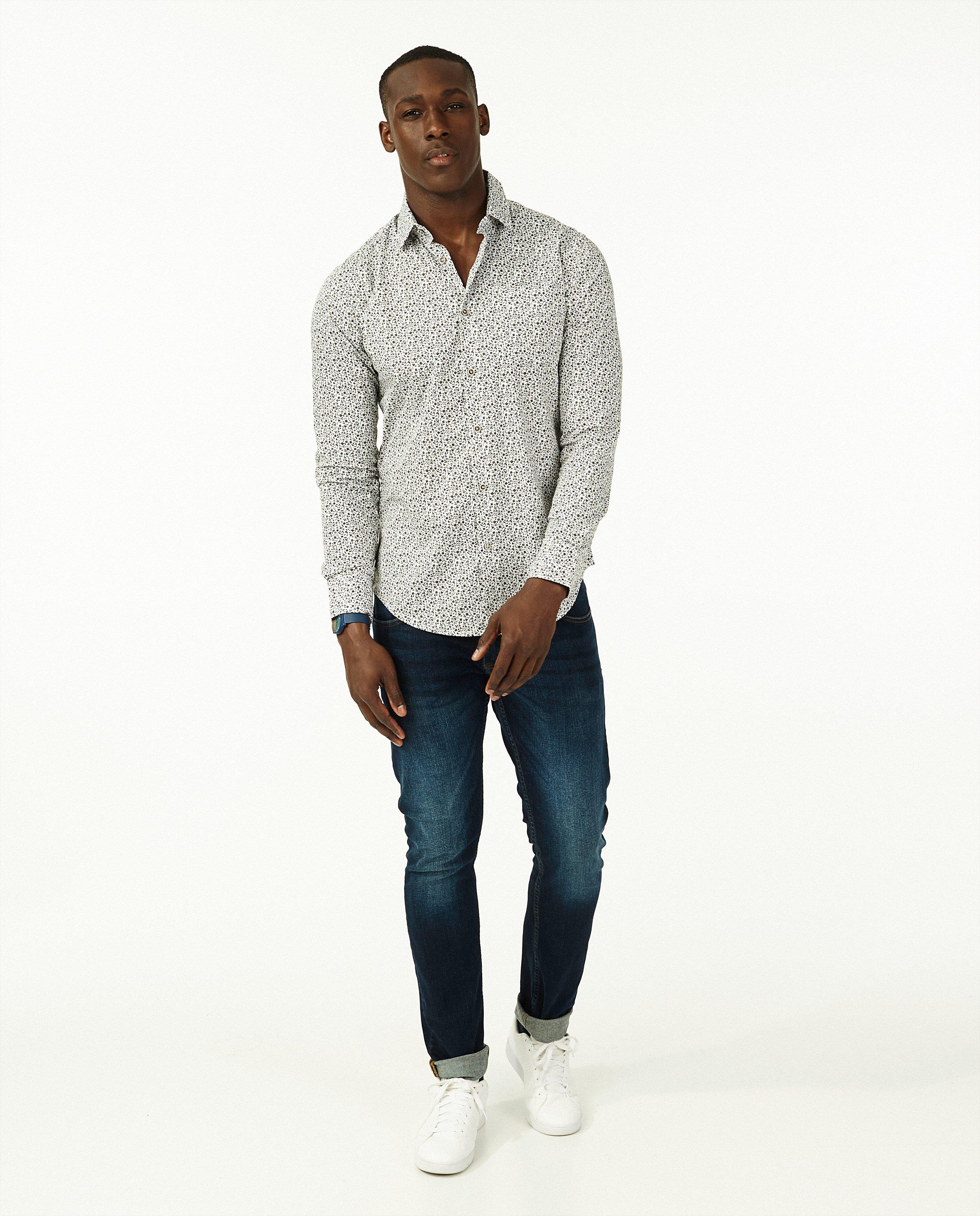 Chemise blanche à imprimé fleuri vert - slim fit - Iveo