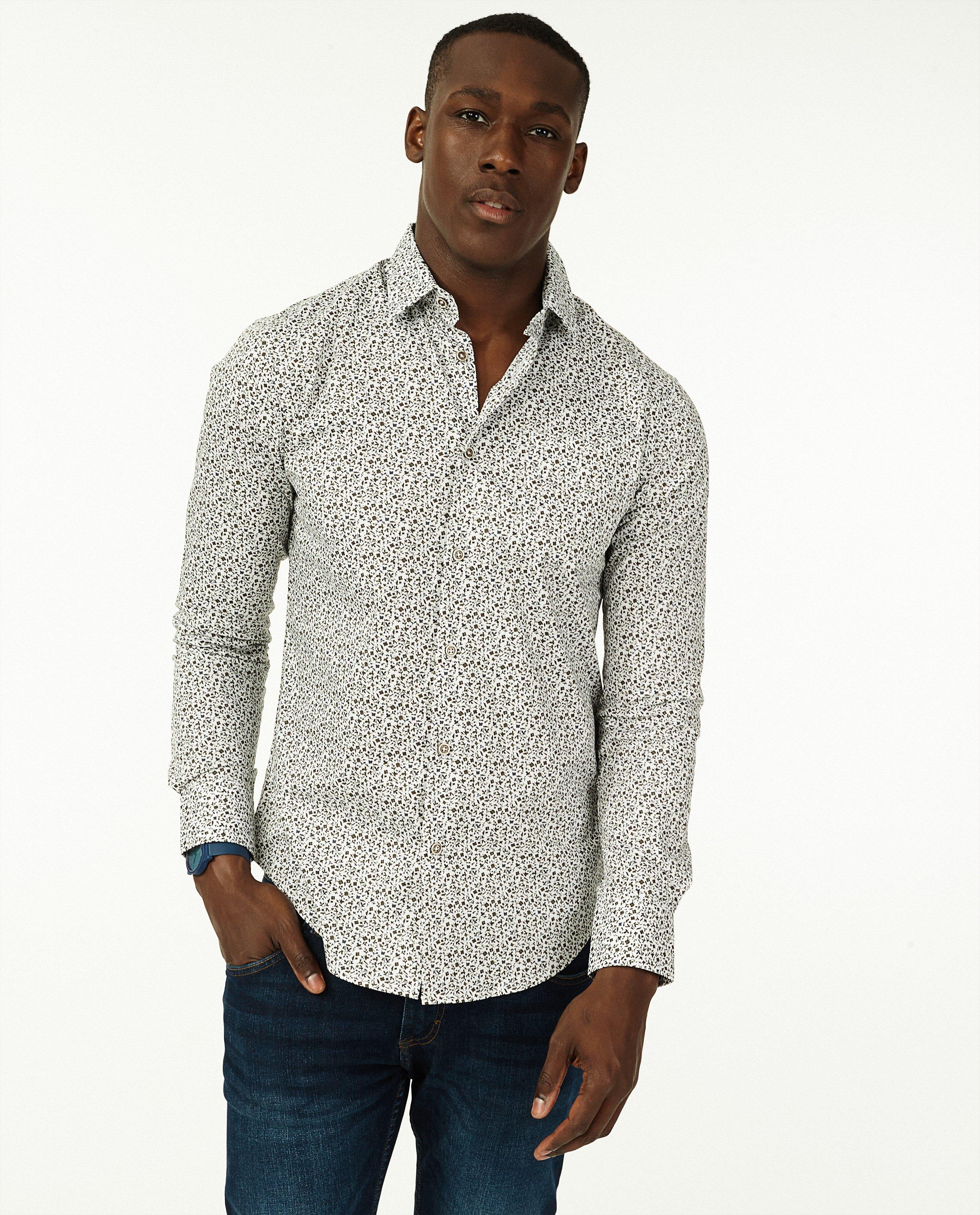 Chemises - Chemise blanche à imprimé fleuri vert
