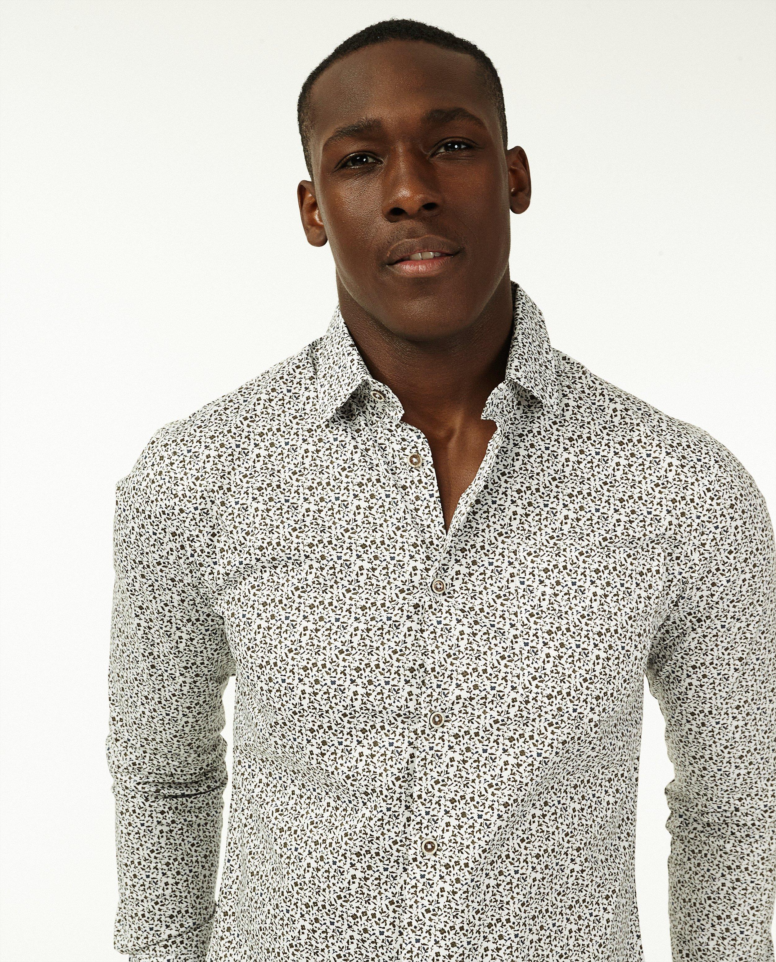 Chemises - Chemise blanche à imprimé fleuri vert