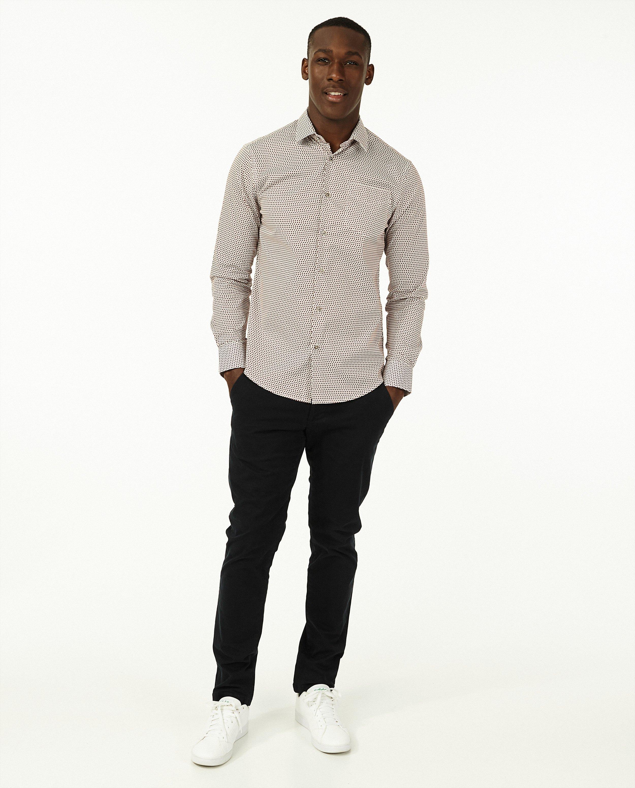 Chemise à pois bruns - slim fit - Iveo