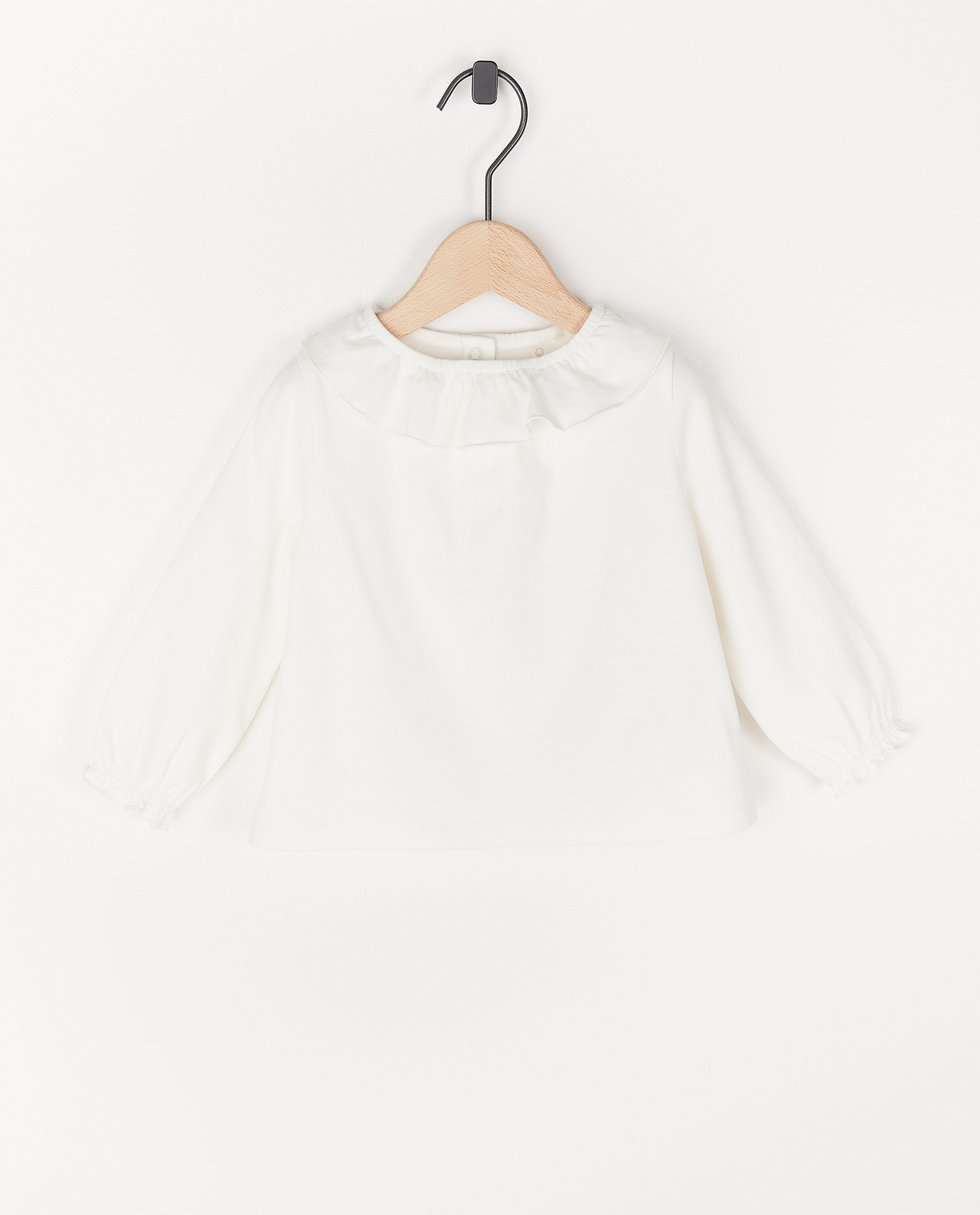 T-shirt à manches longues en coton bio à volant - blanc - Cuddles and Smiles