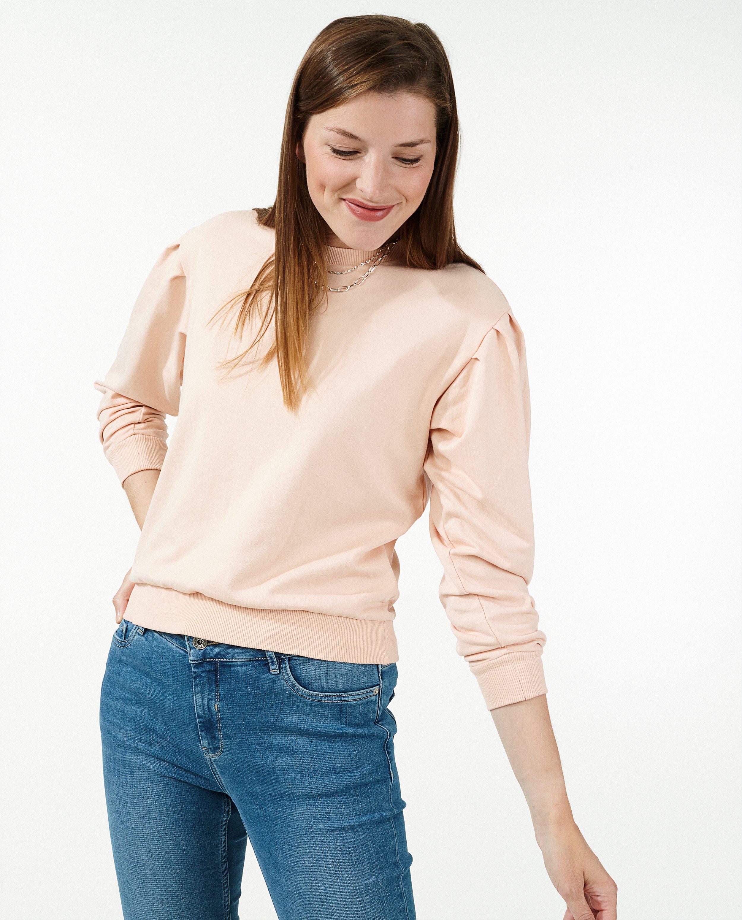 Lichtroze sweater Sora gepofte schouders Sora JBC Belgie Belgie