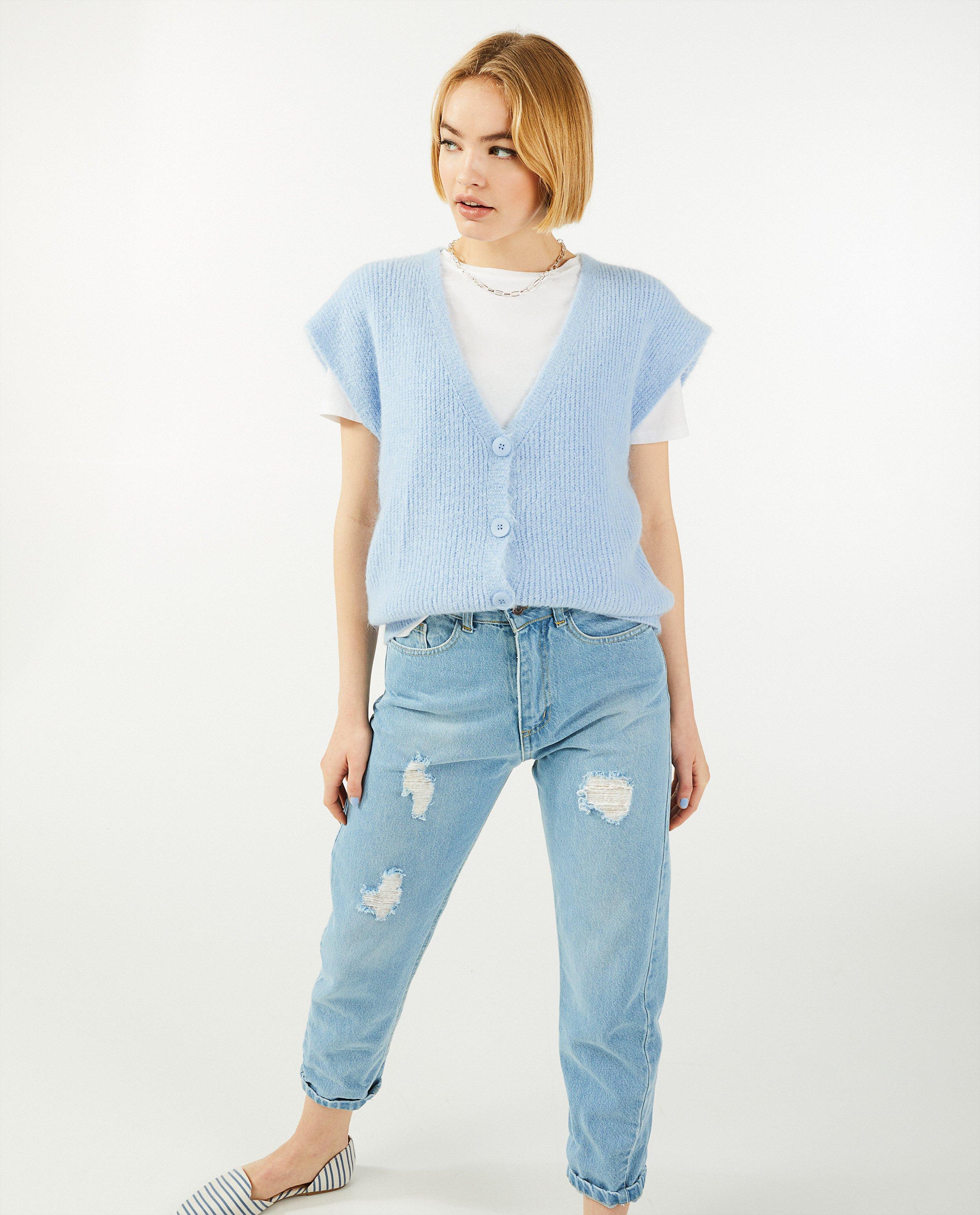 Débardeur bleu avec des boutons Ella Italia - fin tricot - Ella Italia