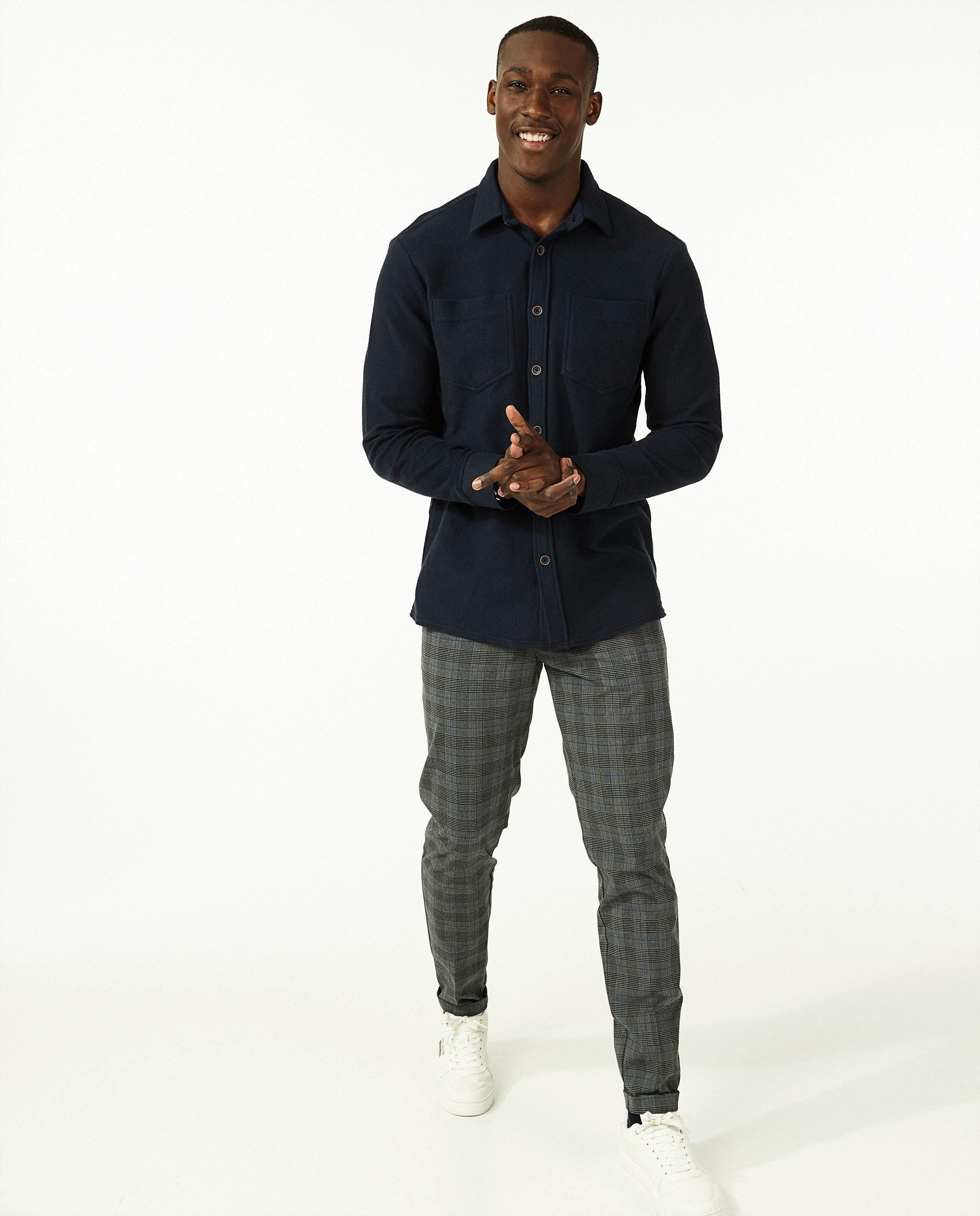 Chemise bleu foncé en coton - poches de poitrine - Quarterback
