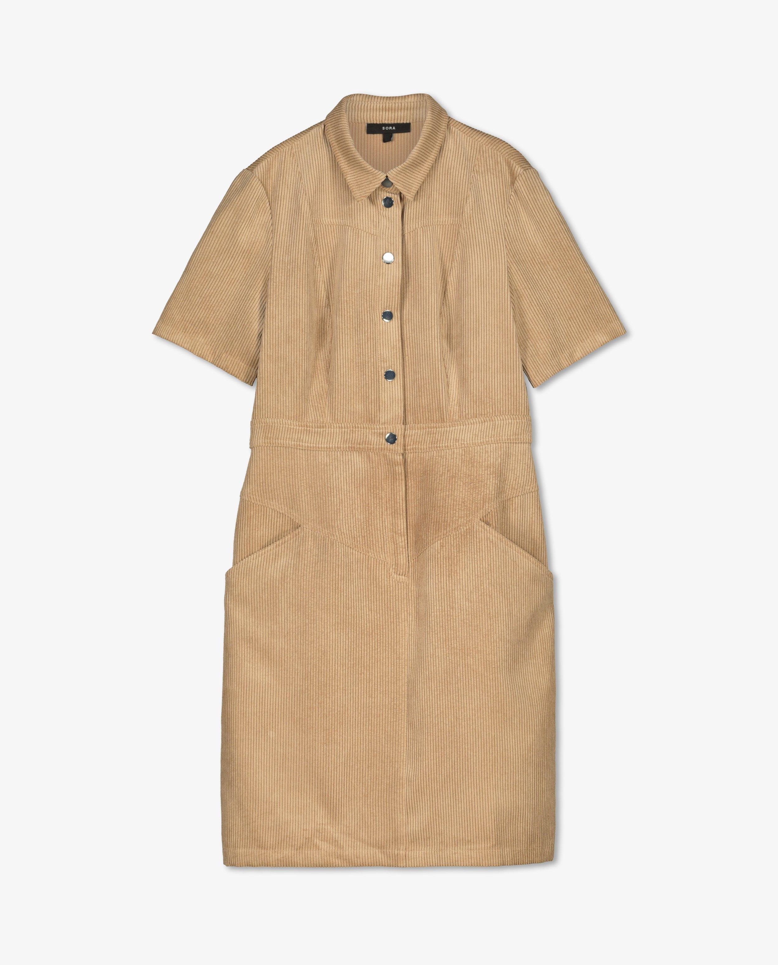 Kleedjes - Beige jurk van ribfluweel Sora