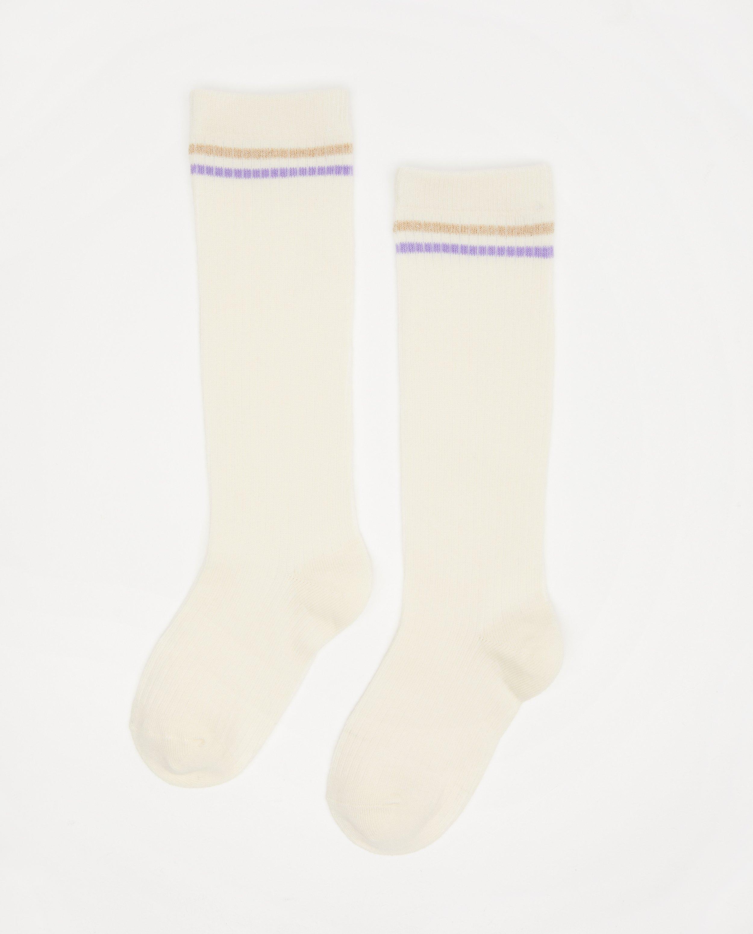 Witte kniekousen met rib Maya - en strepen - JBC