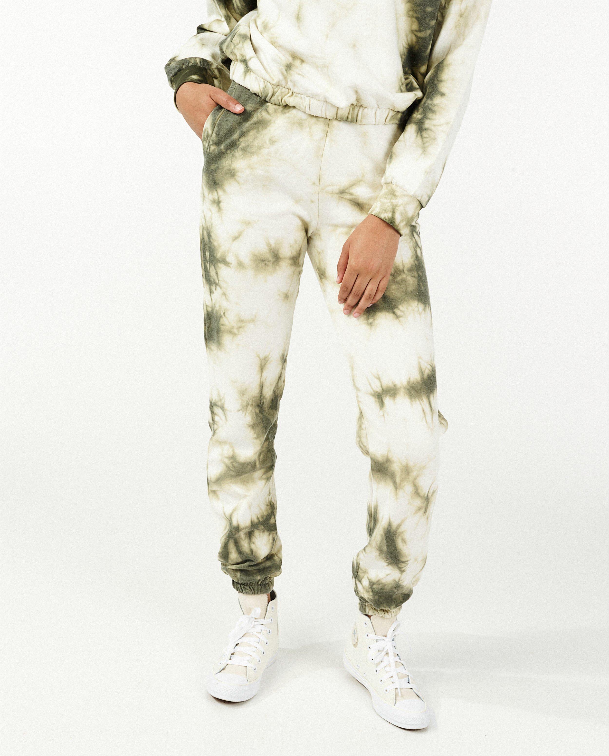 Broeken - Witte jogger met tie dye-print