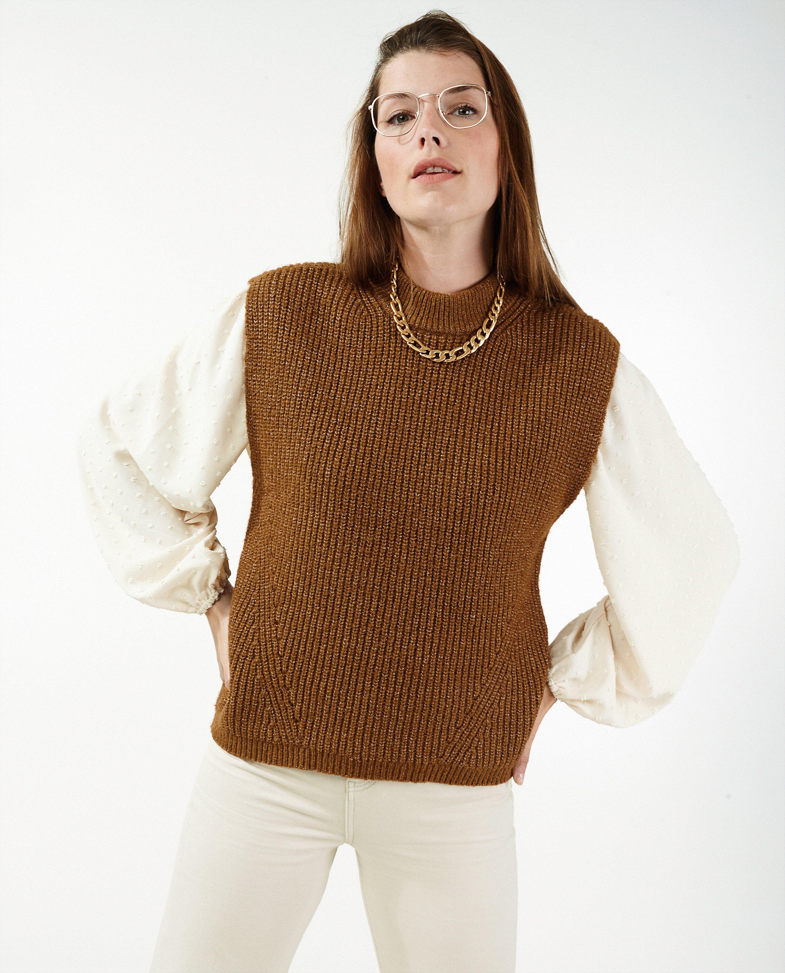 Pulls - Débardeur brun avec fil métallisé, Sora