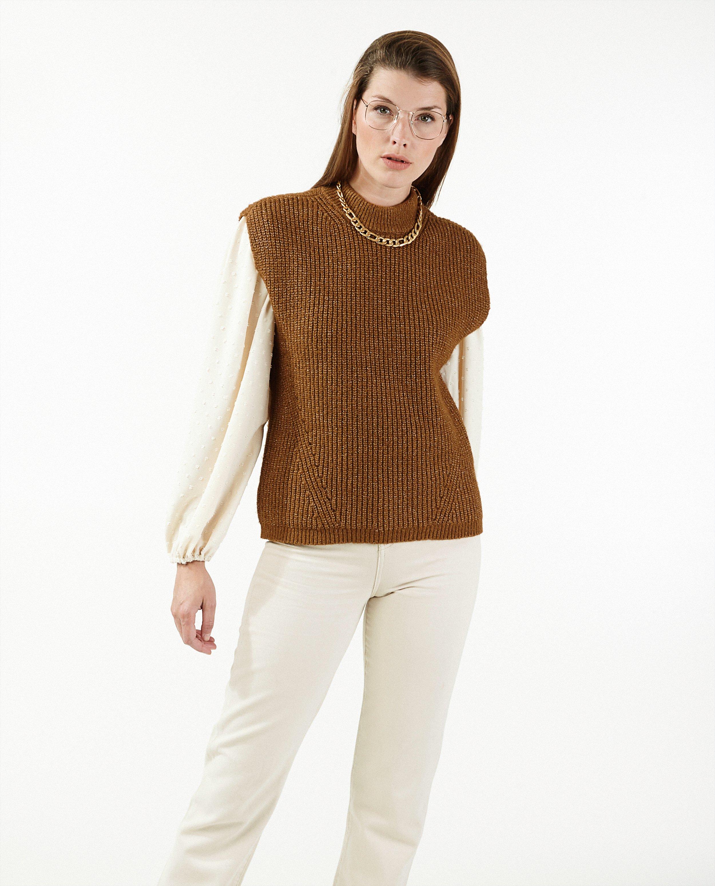 Pulls - Débardeur brun avec fil métallisé, Sora
