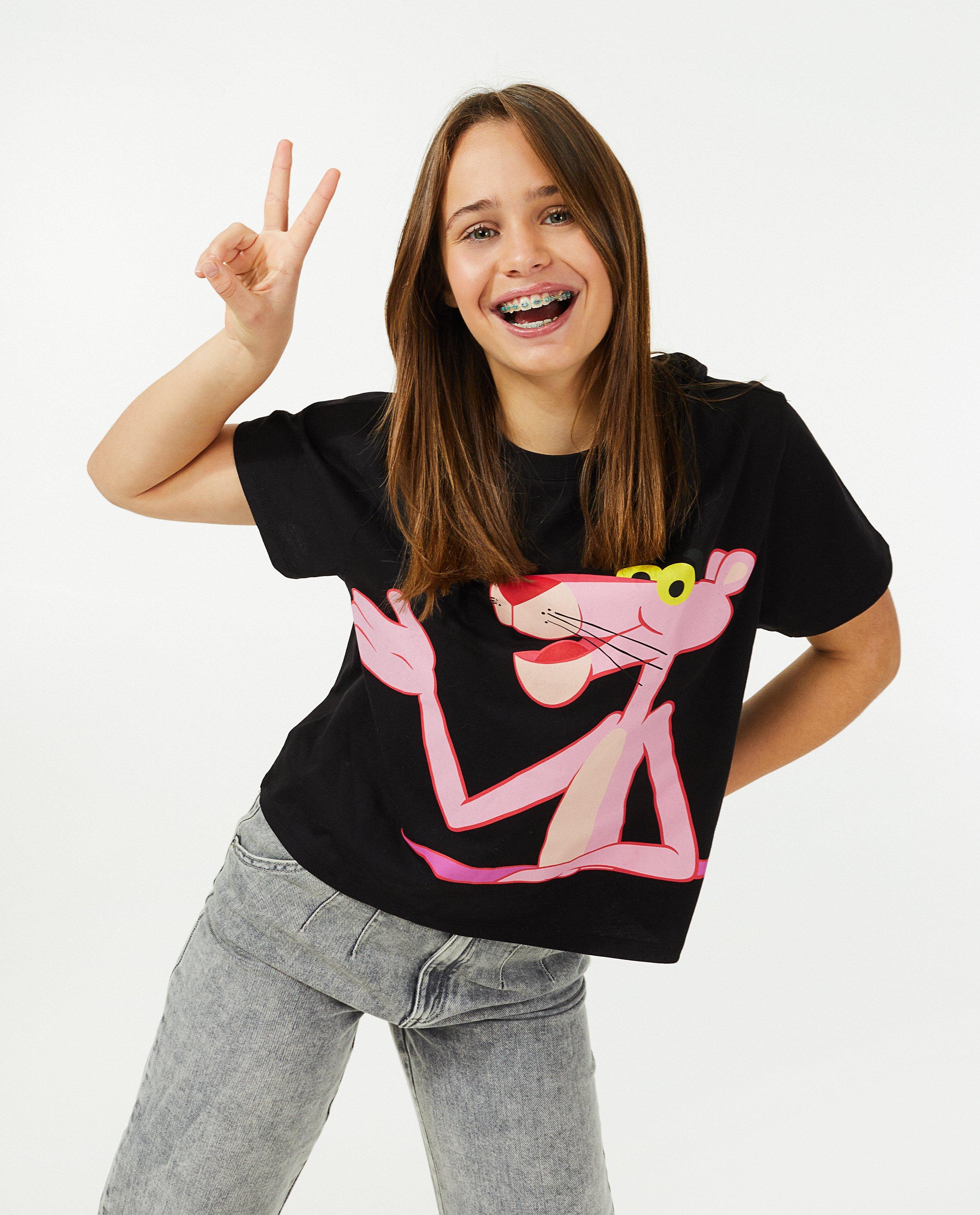 T-shirts - Zwart T-shirt met Pink Panther