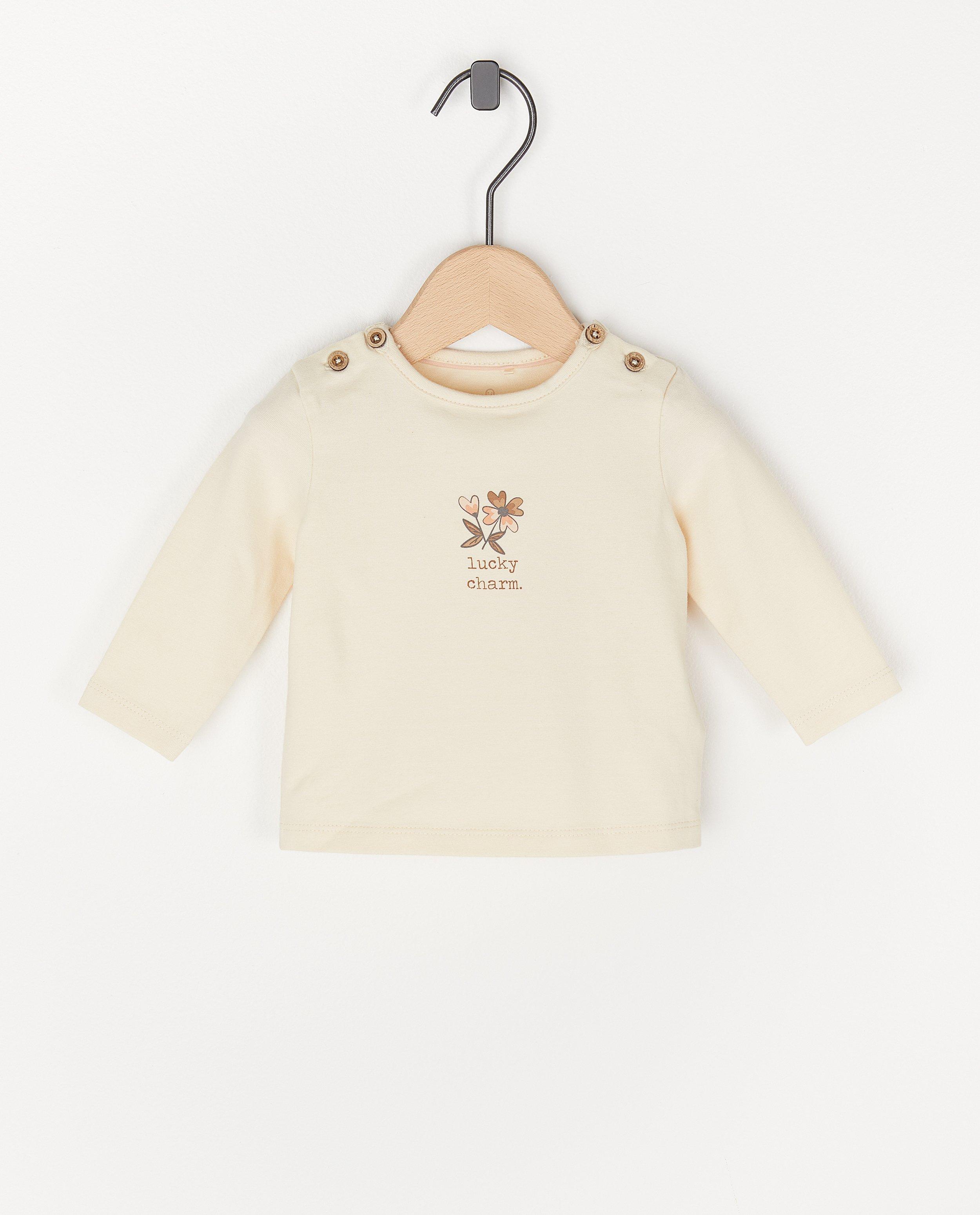 T-shirt écru à manches longues à imprimé - avec du stretch - Newborn 50-68