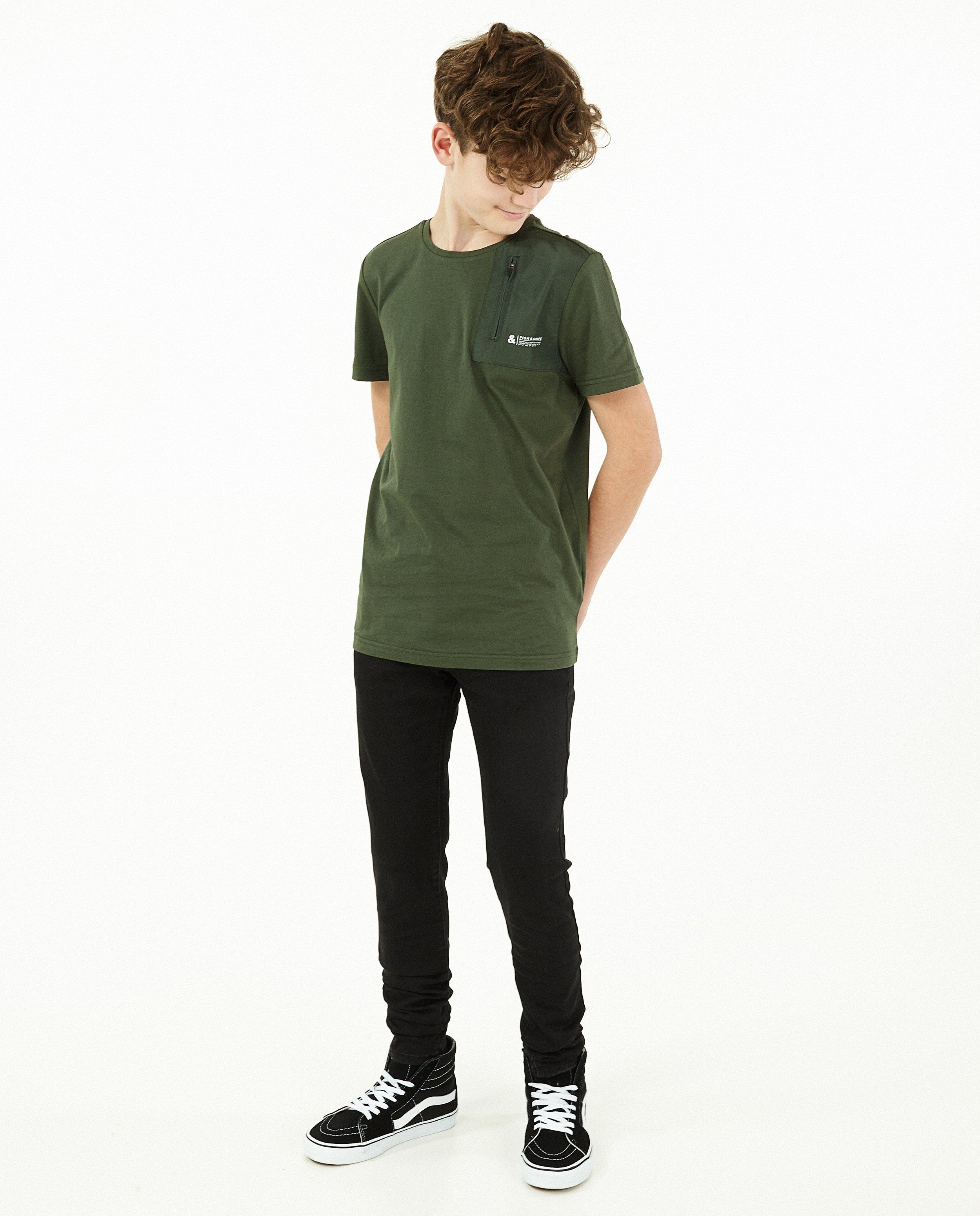 Groen T-shirt met borstzak - stretch - Fish & Chips