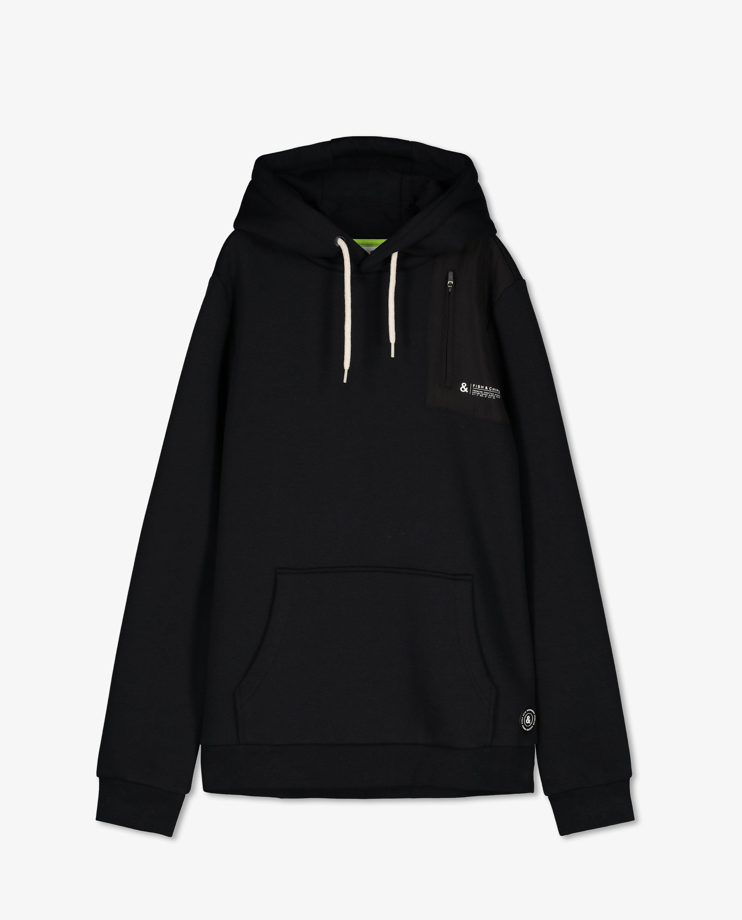 Sweaters - Zwarte hoodie met buidelzak
