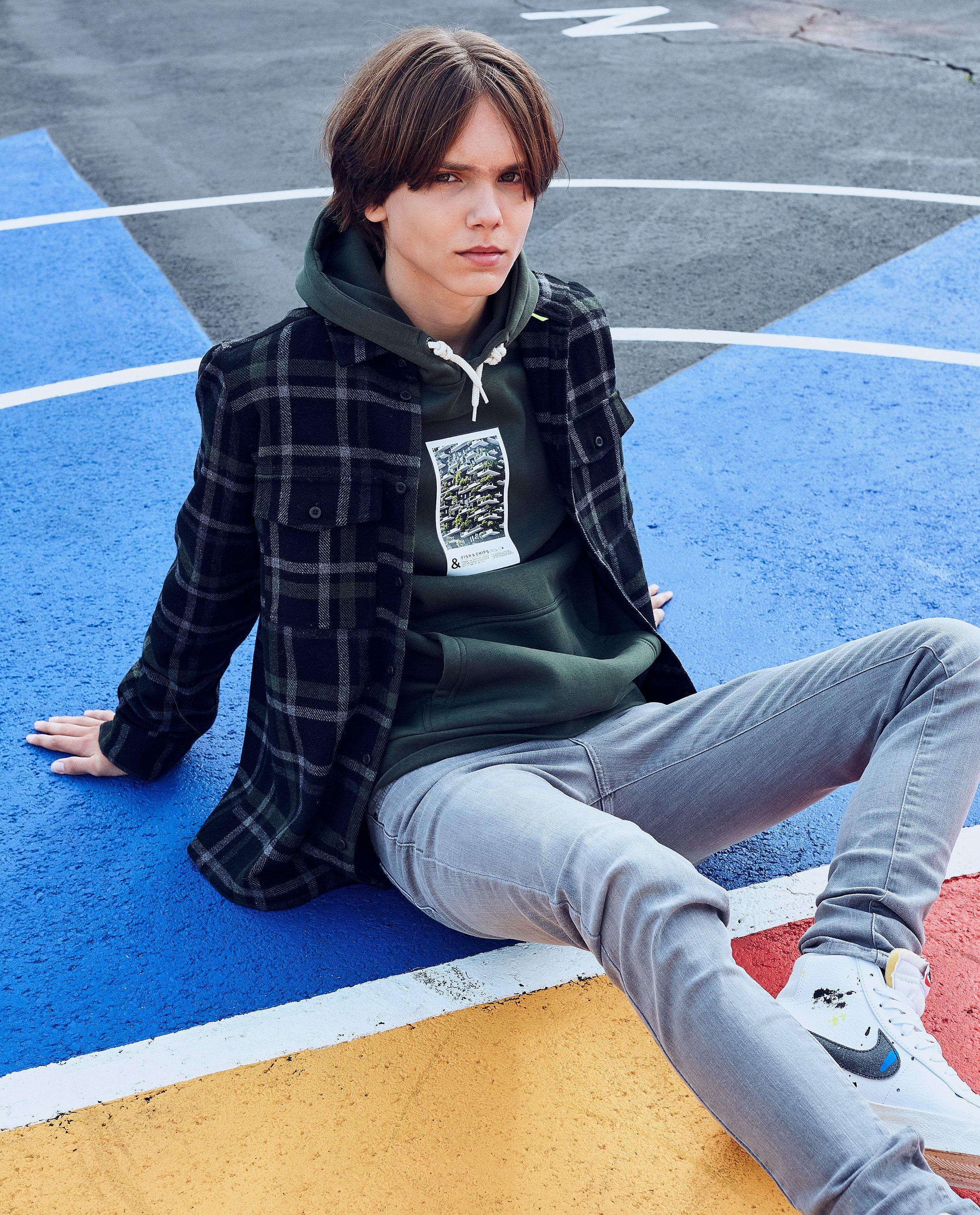 Hoodie vert à imprimé - avec du fleece - Fish & Chips