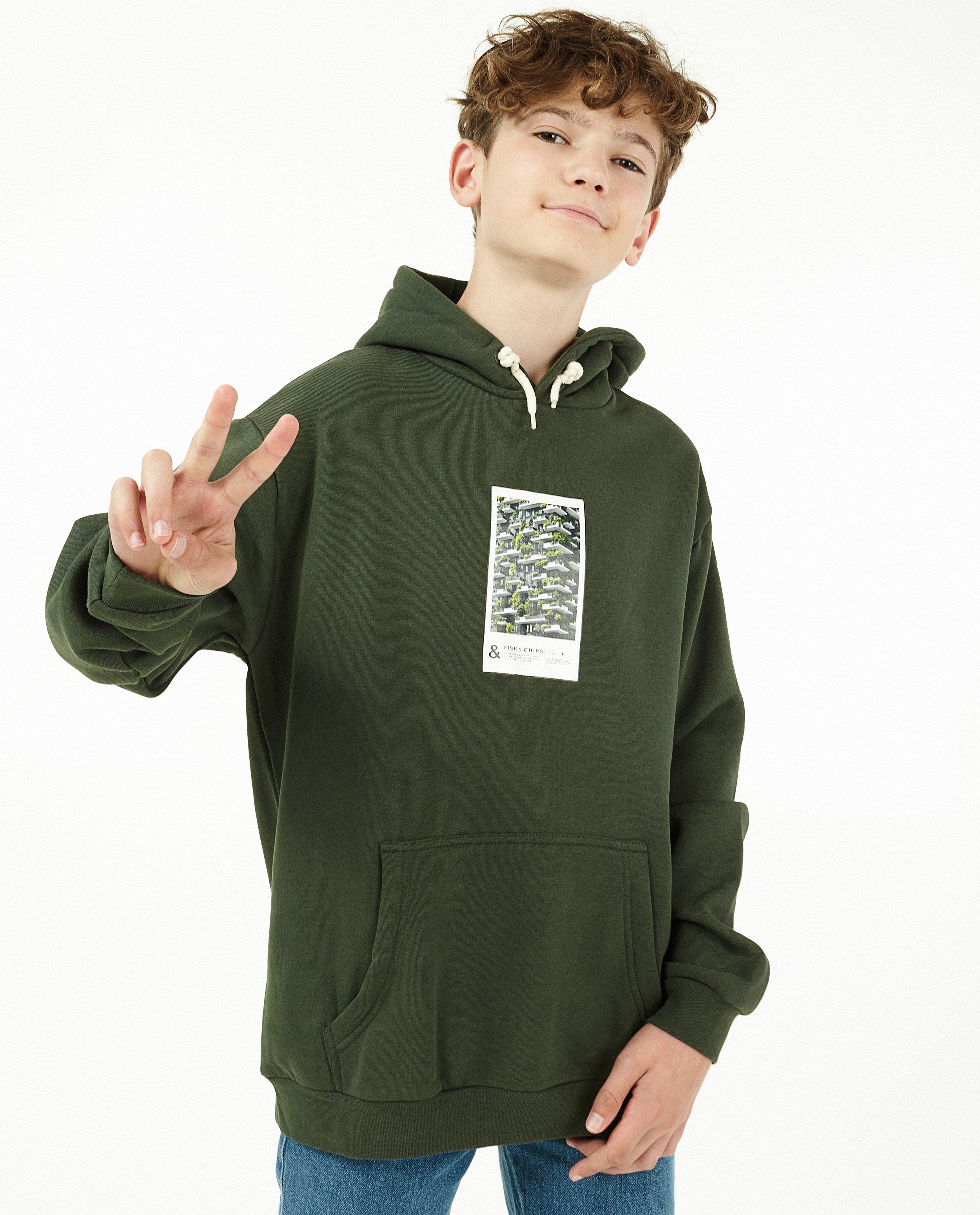 Sweats - Hoodie vert à imprimé