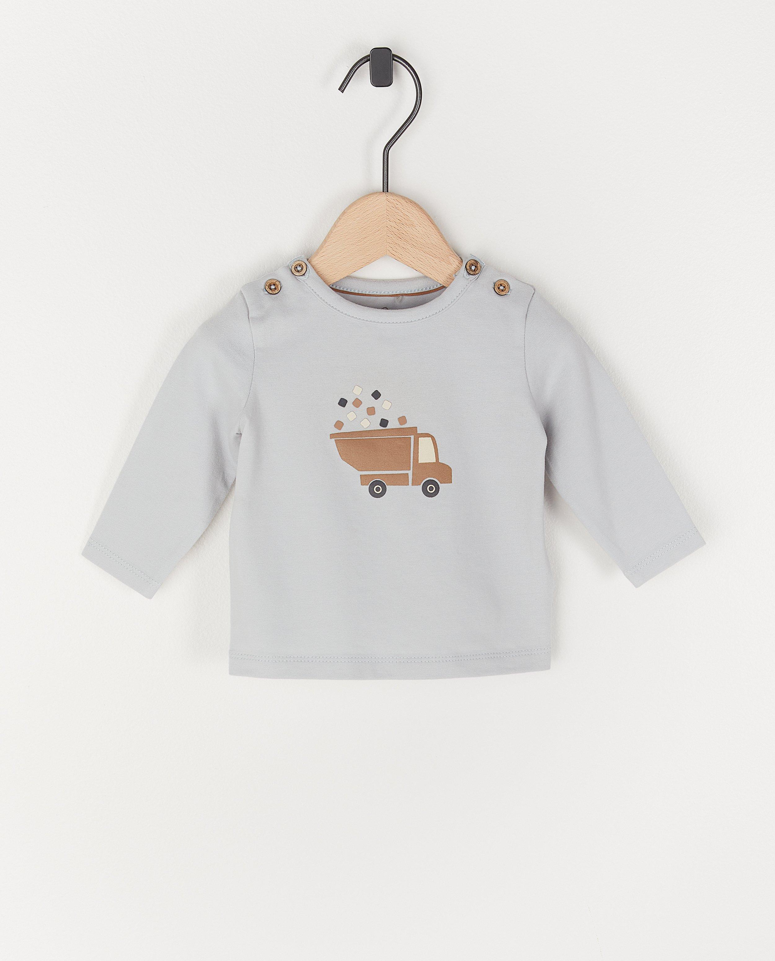 T-shirt bleu clair à manches longues avec imprimé - avec du stretch - Newborn 50-68