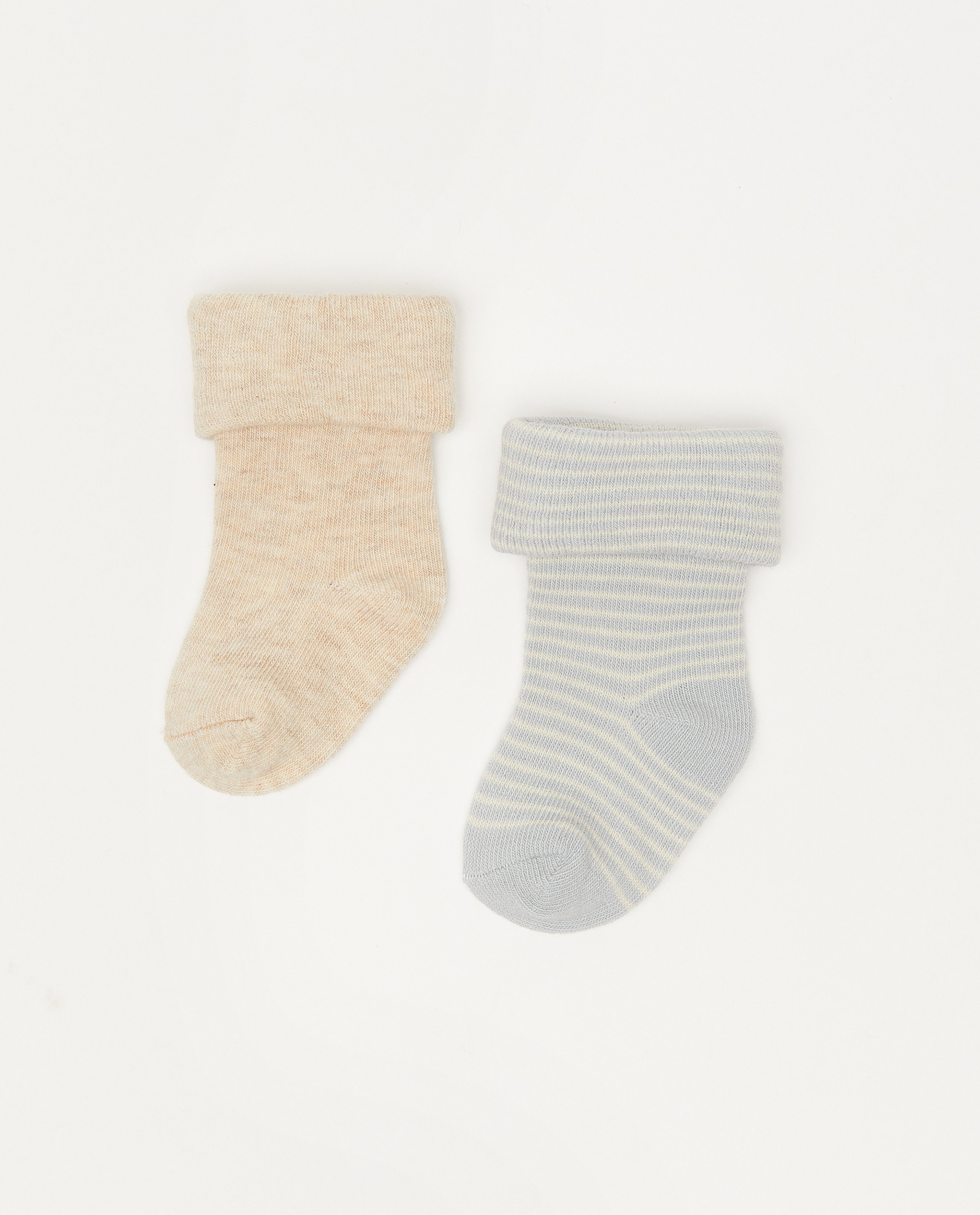 Lot de deux paires de chaussettes pour bébés - beige et bleu - Newborn 50-68