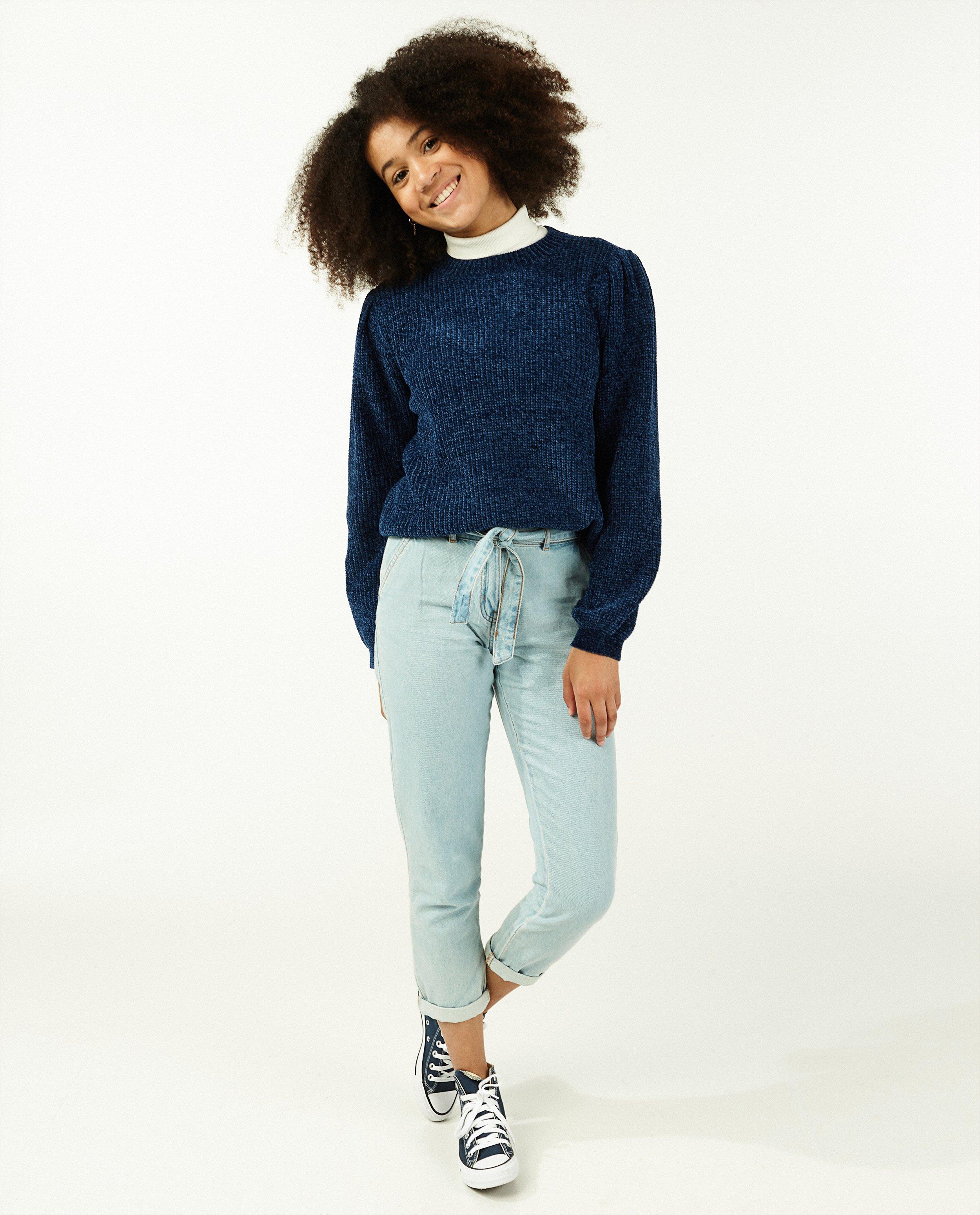 Jeans bleu avec paperbag waist - coupe boyfriend - Groggy