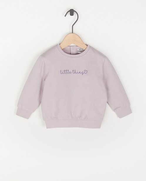 Lila sweater met opschrift voor baby's - #familystoriesjbc - Familystories
